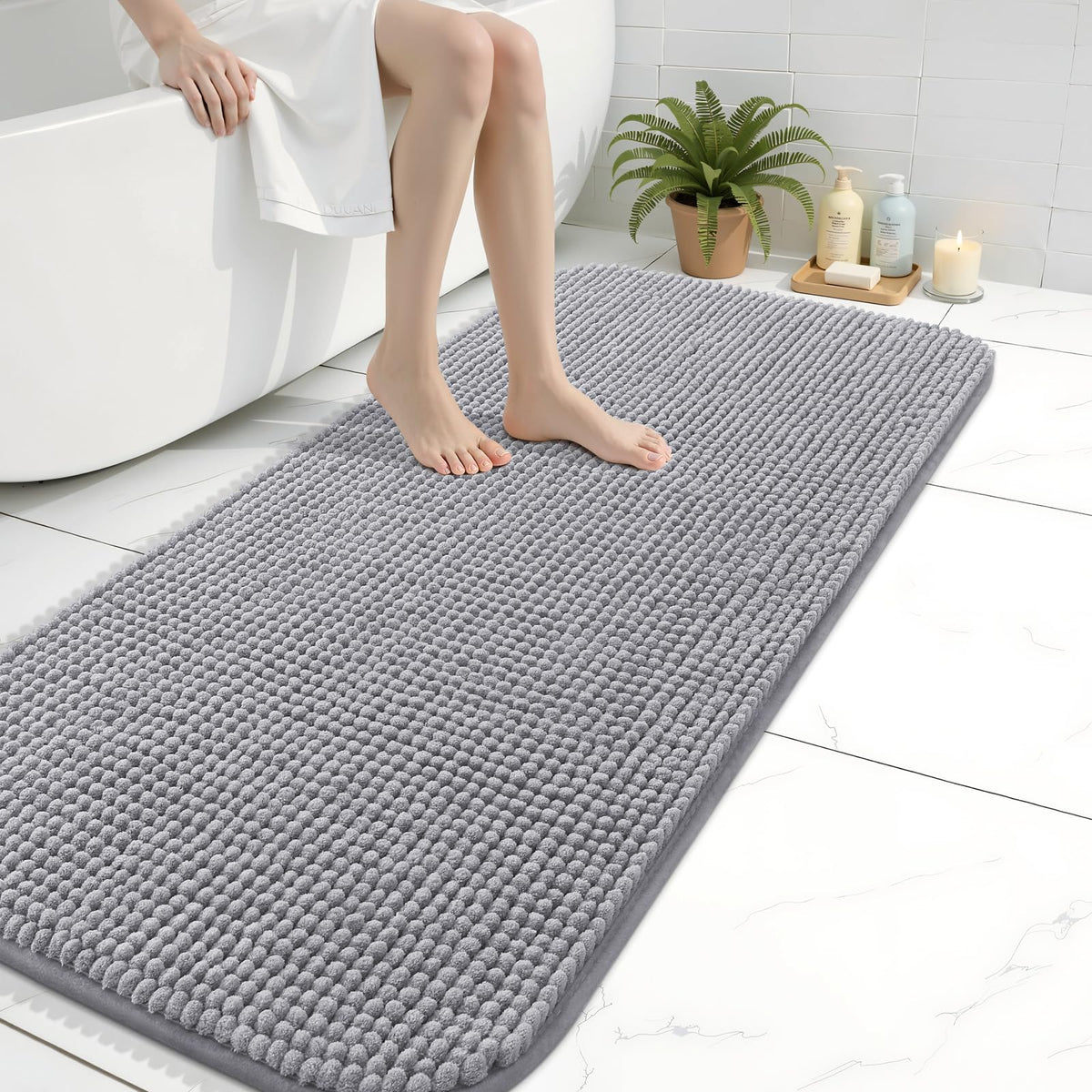 Arotive Chenille Bathroom Rugs 30x20, Soft Absorbent Bath Mat, Grey