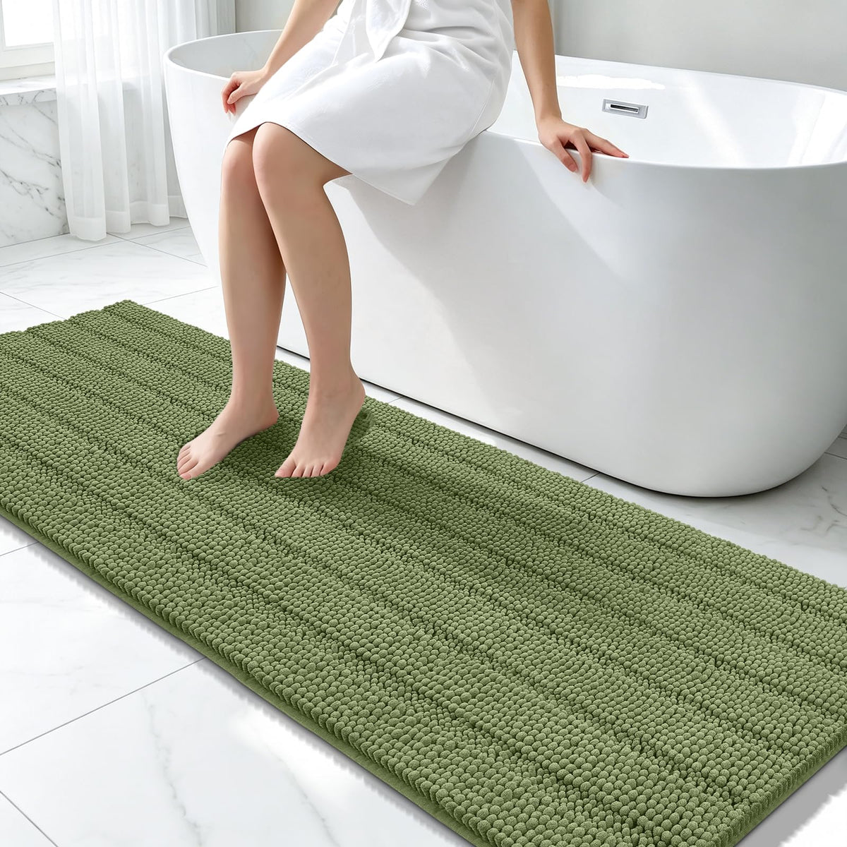 Bcoimo Small Bath Rug Mat,24x17 Chenille Non Slip Black Bathroom Floor Mats