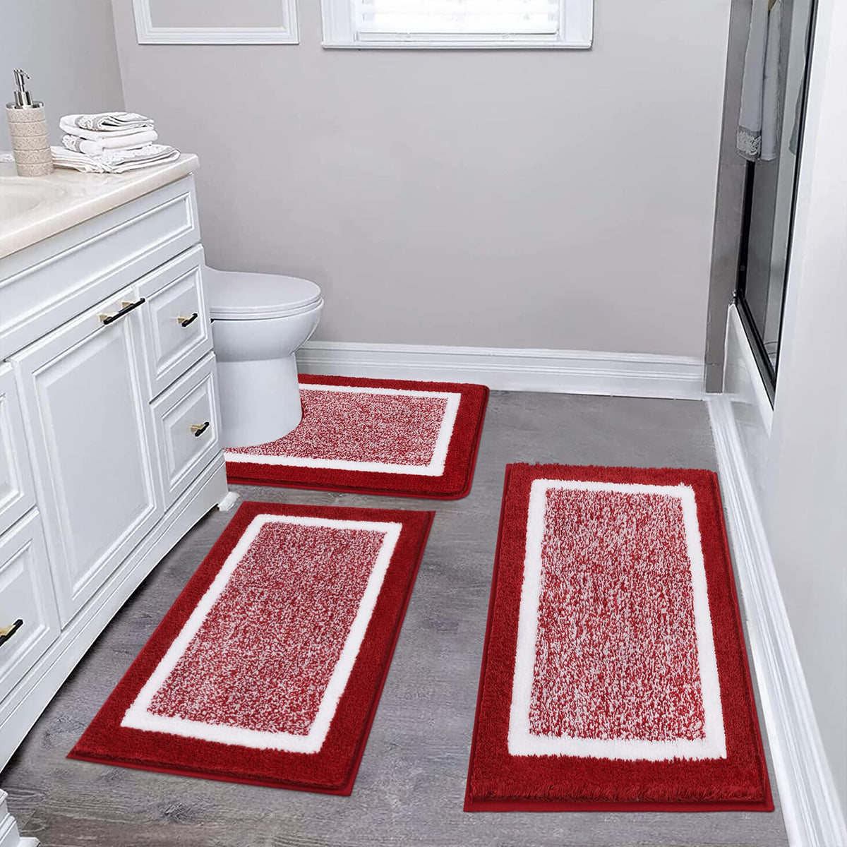 Pauwer Bathroom Rug Sets 3 Piece, Non Slip Washable Bath Mat, Black