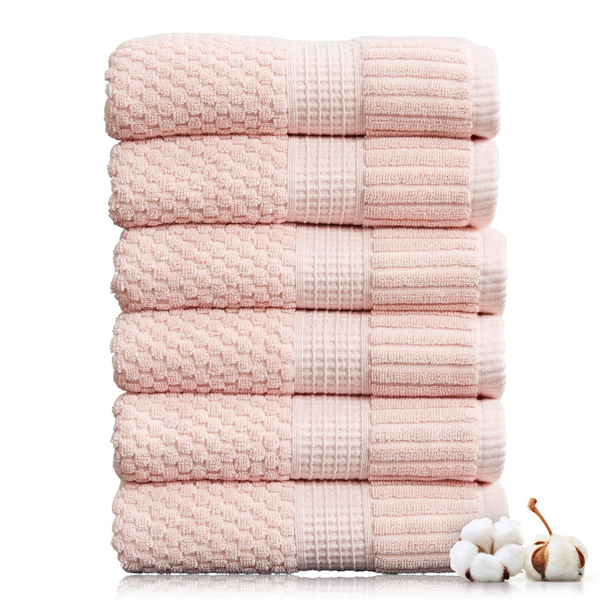 NY Loft 100% Cotton 6-Piece Bath Towel Set | Pink | Oeko-TEX | Quick-Dry