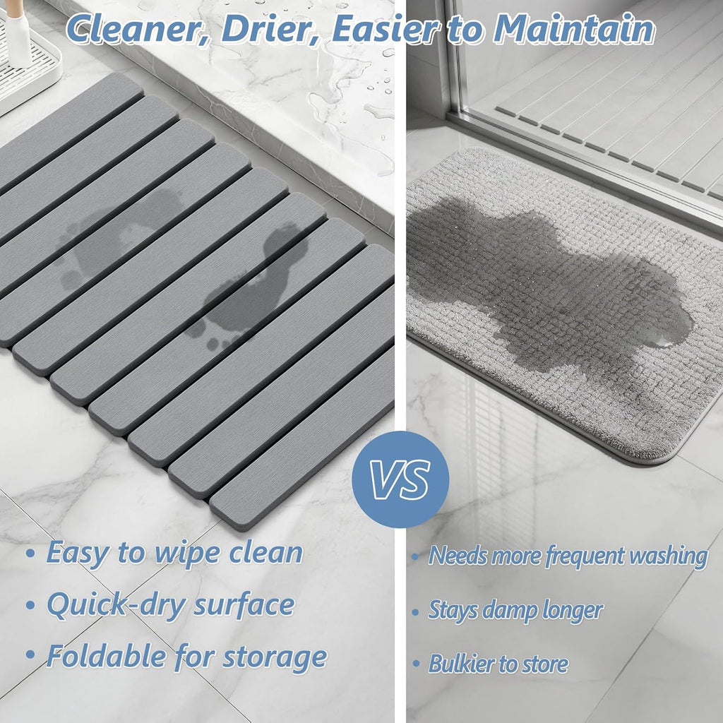 AWW Foldable Stone Bath Mat, Diatomaceous, 23.6"x15.5", Grey