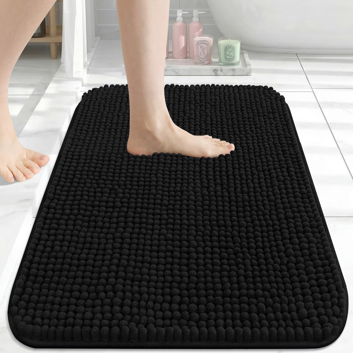 Arotive Chenille Bathroom Rugs 30x20, Soft Absorbent Bath Mat, Grey