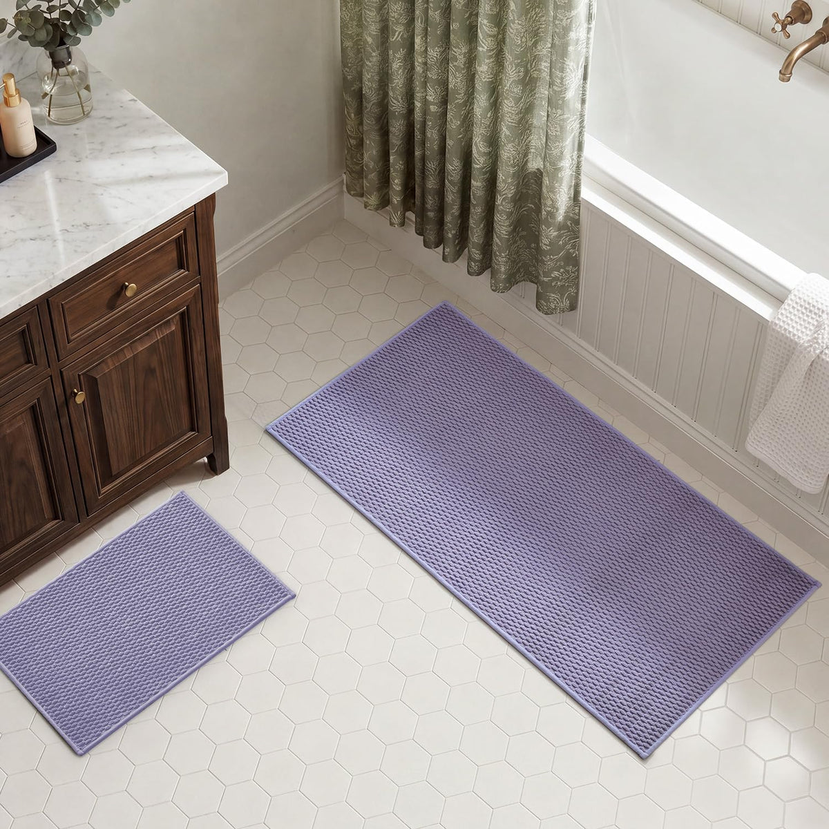 TYUU Bath Mat Set 2 Piece, Thin Bathroom Rugs Non Slip Washable Quick Dry