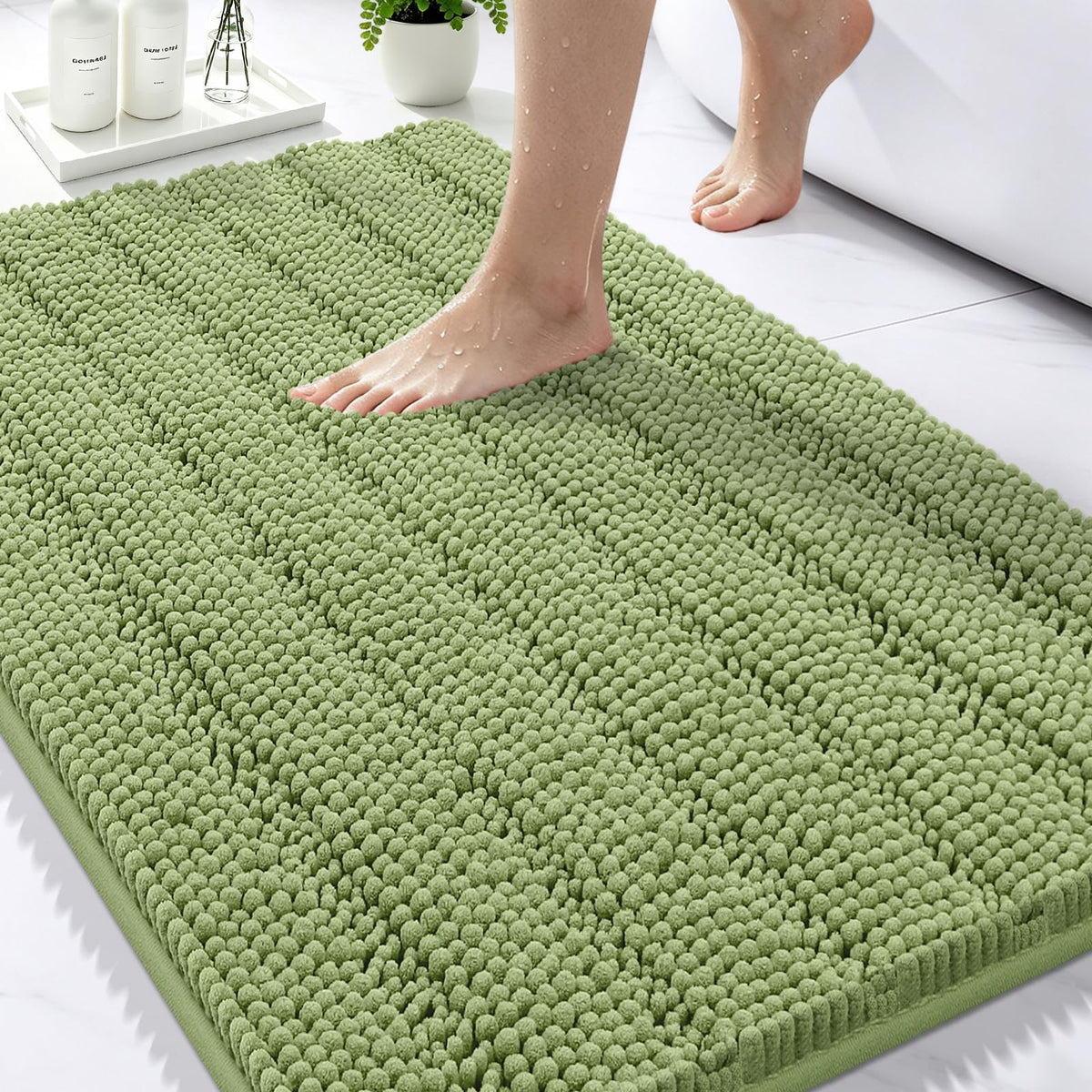 Bcoimo Small Bath Rug Mat,24x17 Chenille Non Slip Black Bathroom Floor Mats
