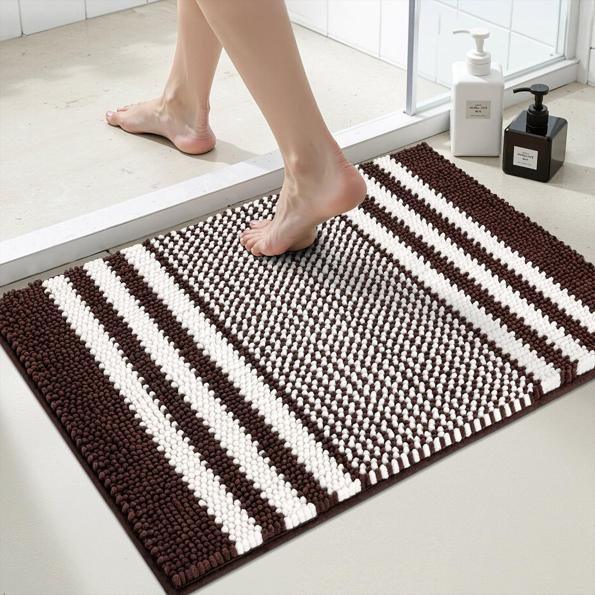 BSICPRO Bathroom Rugs Sets 2 Piece, Non Slip Striped Bath Mats, Aqua Green