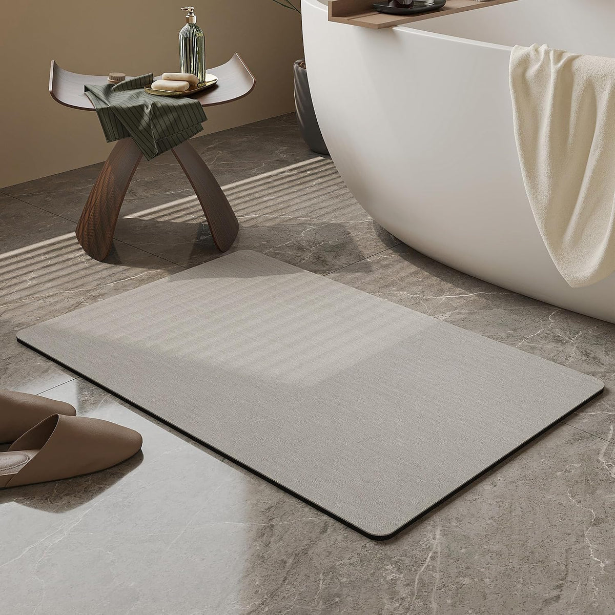 Mecko Bath Mat 16"x24",Ultra Thin Bathroom Rug fit Under Door Light Grey
