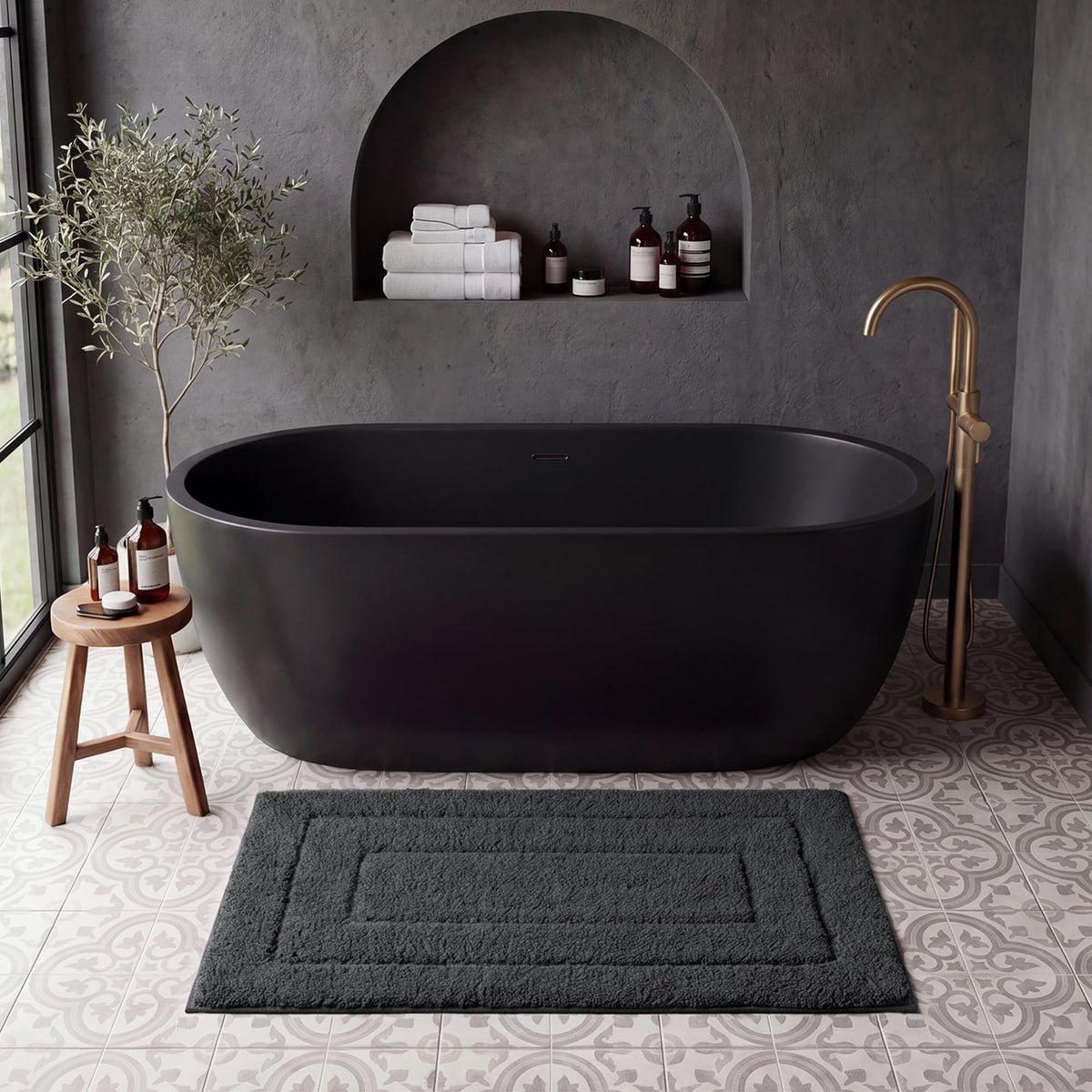 GRANNY SAYS Gray Bathroom Rug 20" x 30", Non-Slip Microfiber Bath Mat