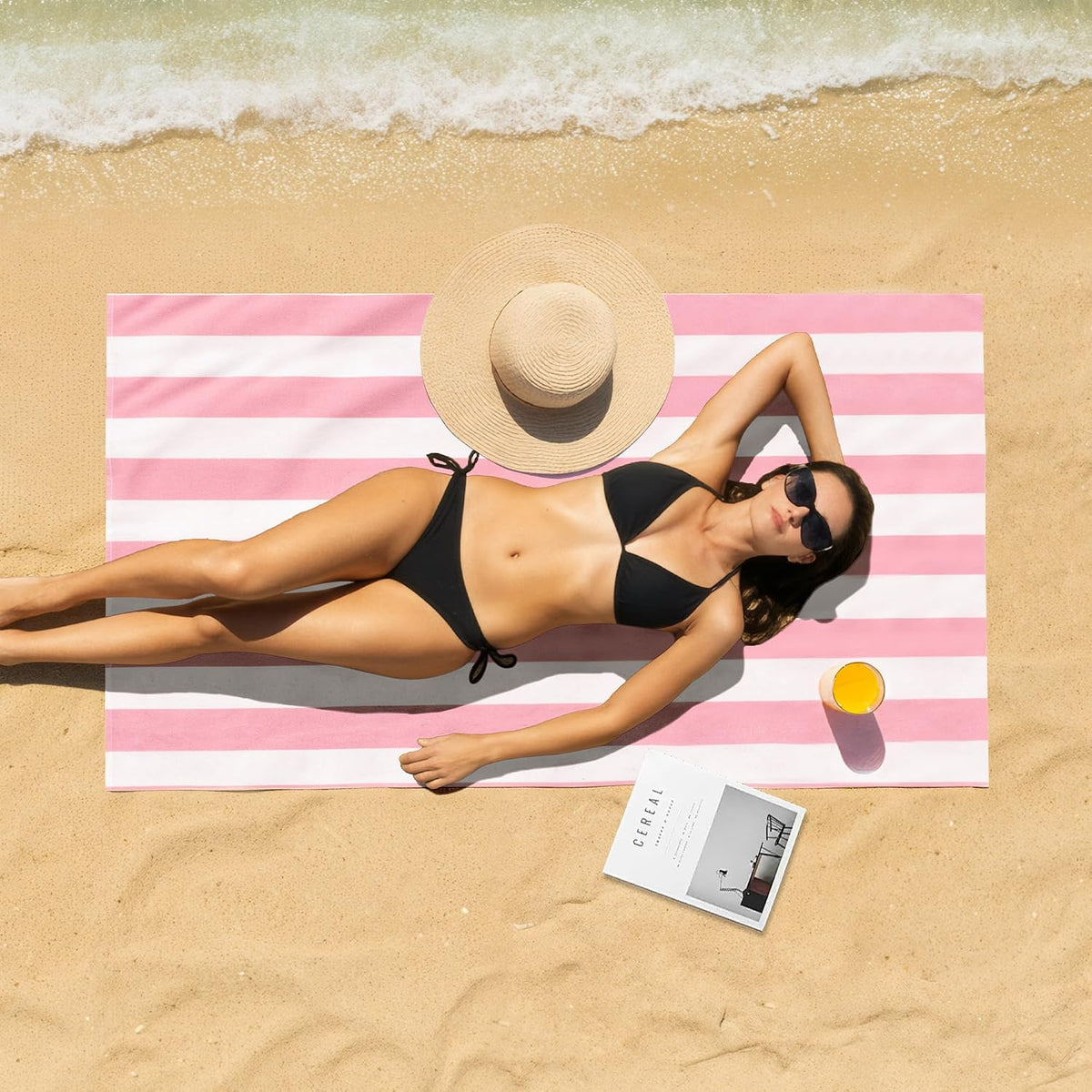 Touchat 4 Pack Beach Towels Oversized 30'' x 60'' Microfiber Pool Swim Bath Camping Travel Cabana Stripe Quick-Dry Super Absorbent Lightweight Sand Free Towel for Adults, Multi-Functional，Pink