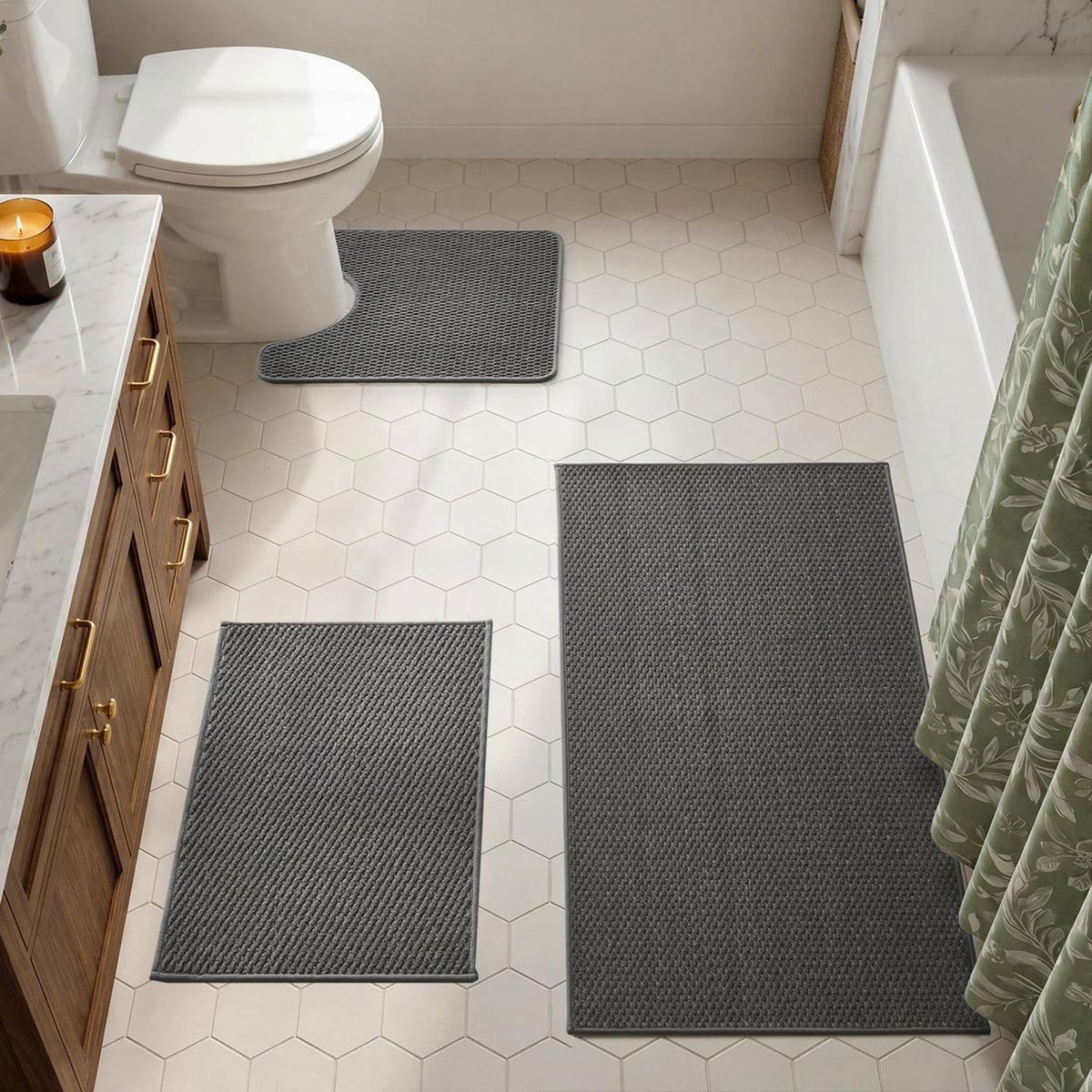 TYUU Bath Mat Set 2 Piece, Thin Bathroom Rugs Non Slip Washable Quick Dry