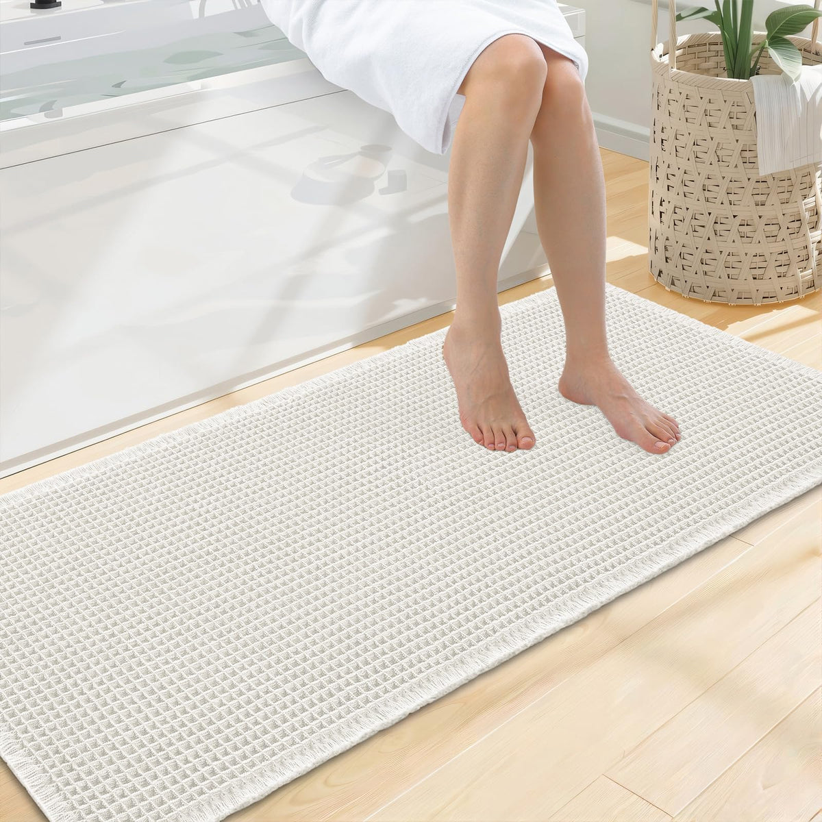 Smiry Waffle Bath Mat 30X20, Extra Soft Absorbent Bathroom Rugs, Brown