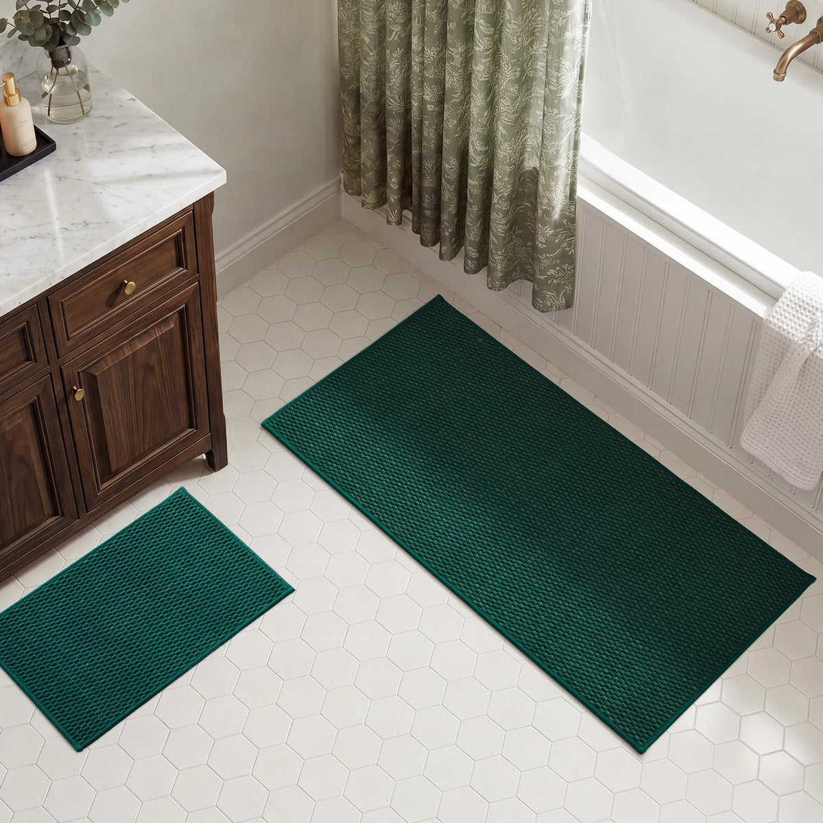 TYUU Bath Mat Set 2 Piece, Thin Bathroom Rugs Non Slip Washable Quick Dry