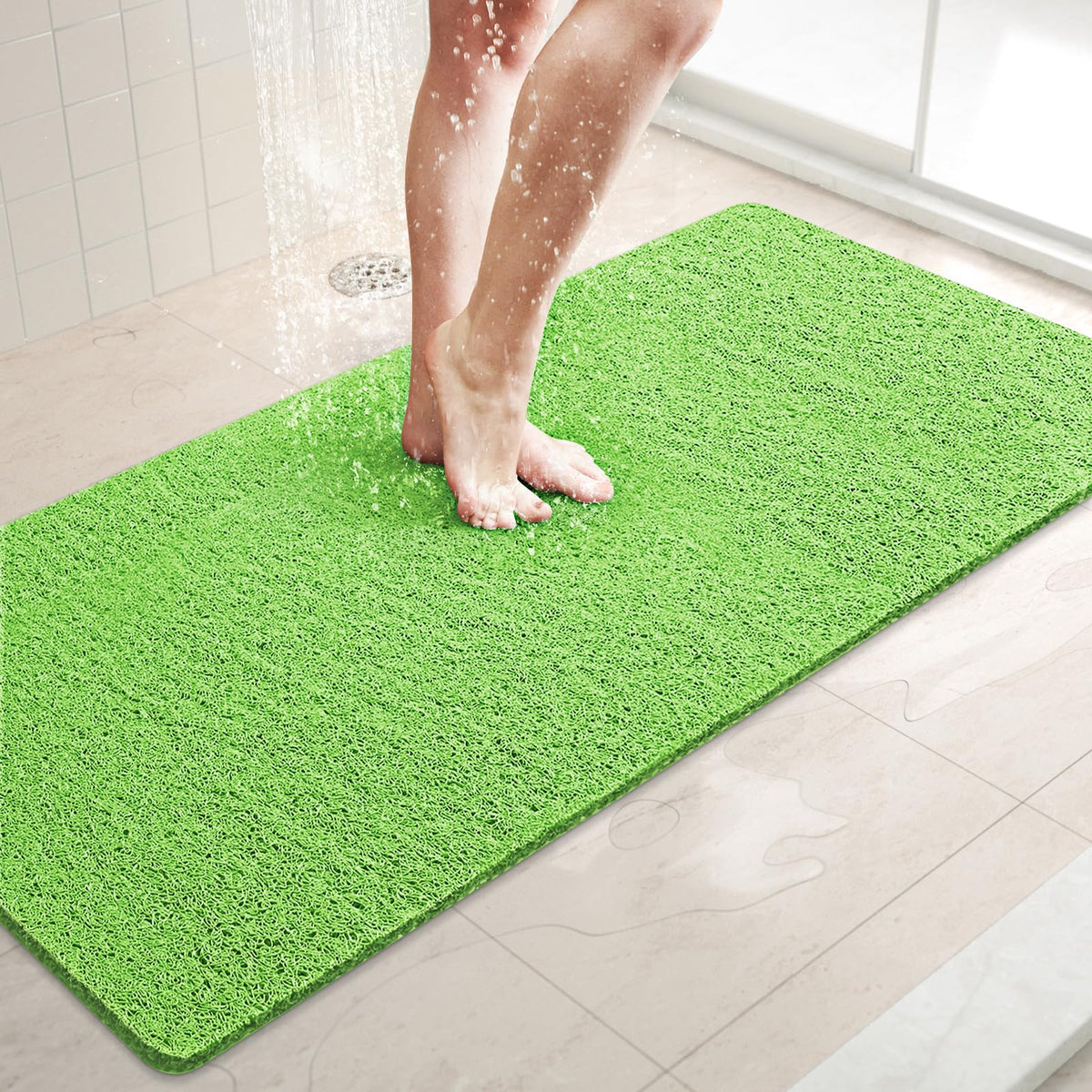 LuxStep Shower Mat Bathtub Mat,24x16 inch, Non-Slip Bath Mat with Drain, Quick Drying PVC Loofah Bathmat for Tub,Shower,Bathroom (Phthalate Free,Grey)