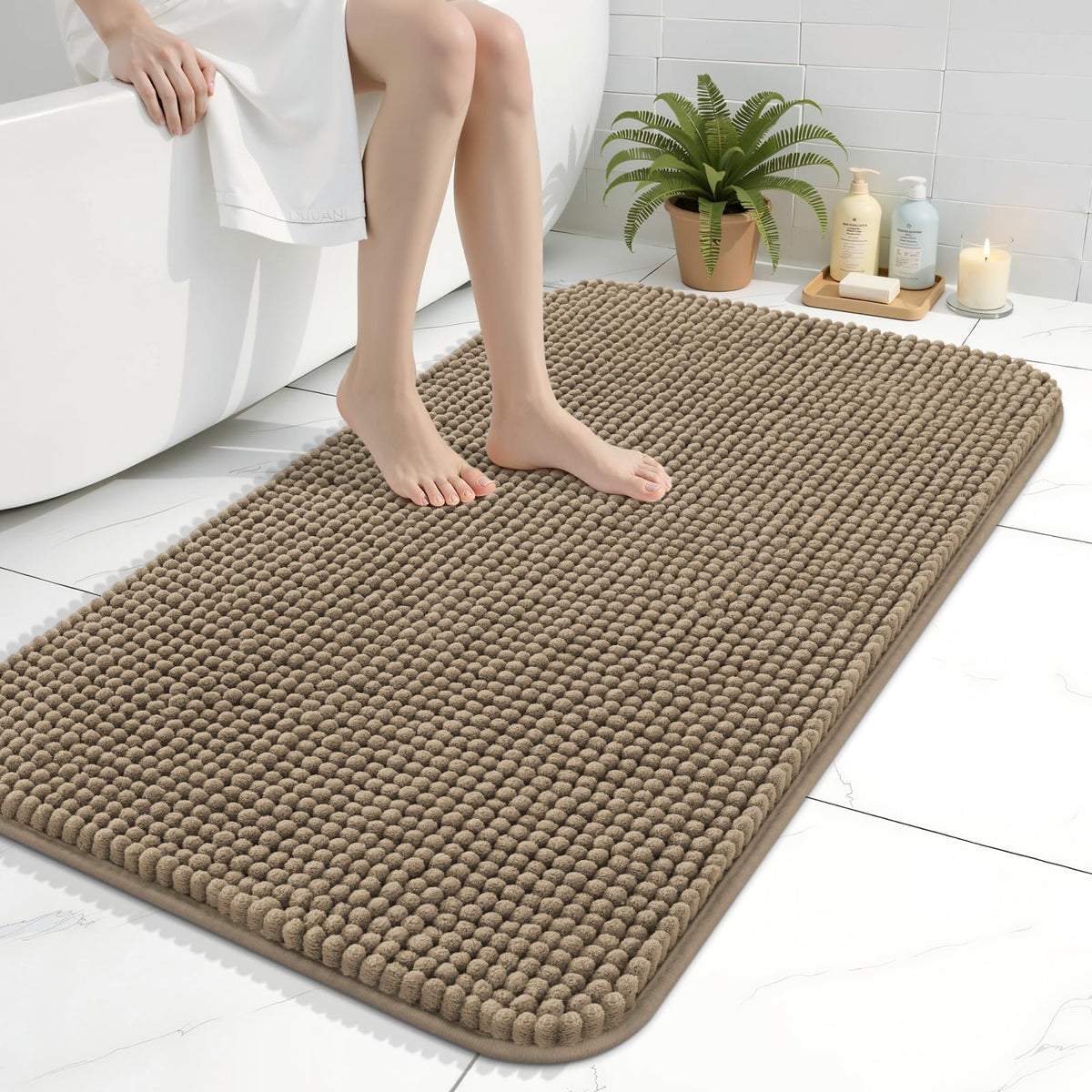 Arotive Chenille Bathroom Rugs 30x20, Soft Absorbent Bath Mat, Grey