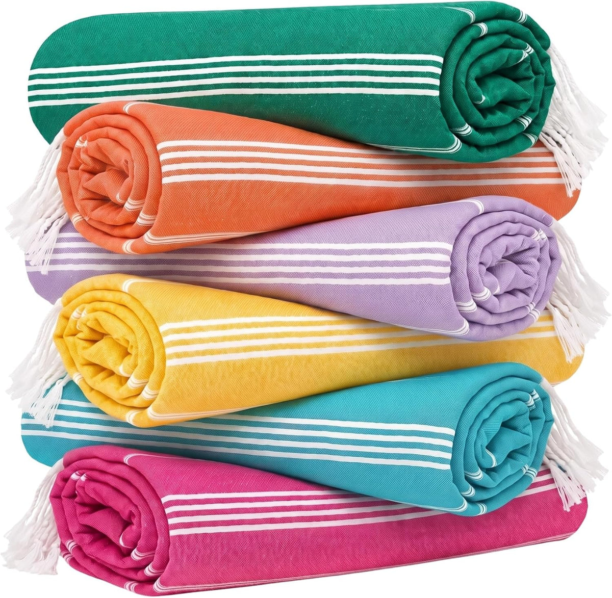 HAVLULAND Turkish Beach Towels, Set of 6, Oversized 72" x 40", 100% Cotton