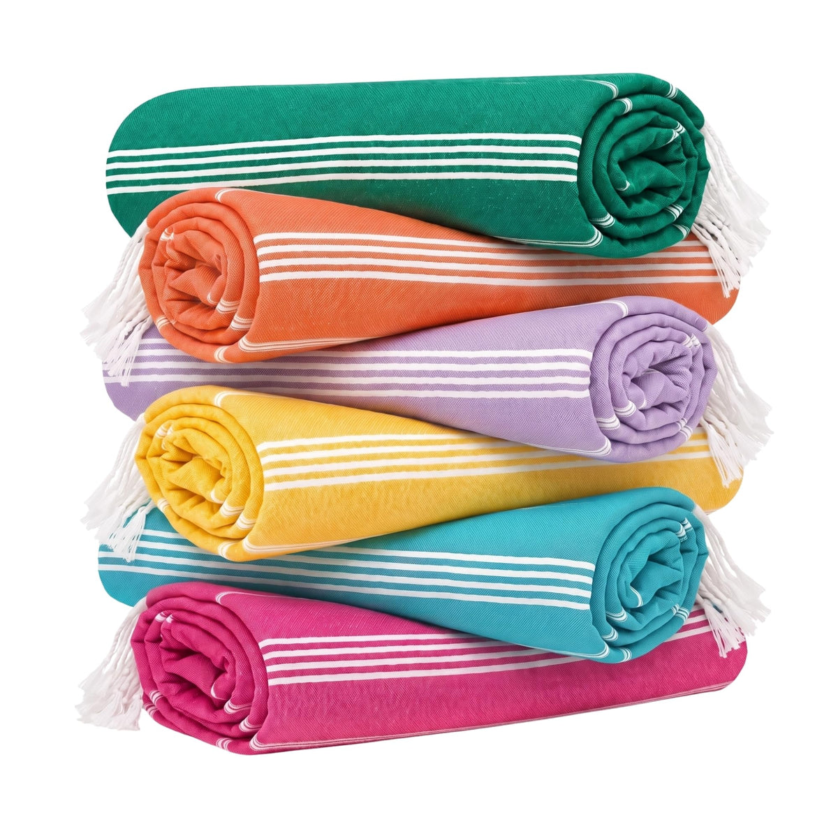 HAVLULAND Turkish Beach Towels, Set of 6, Oversized 72" x 40", 100% Cotton