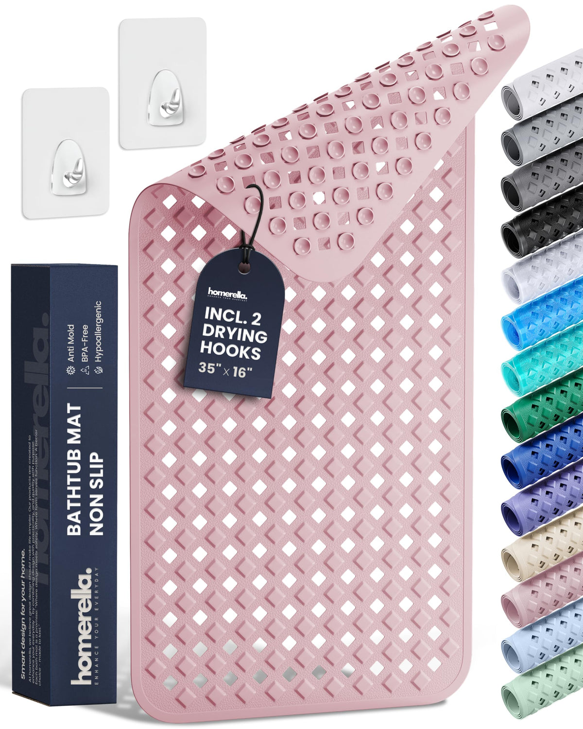 homerella Bathtub Mat Non Slip 35x16 Shower Mat Non Slip Anti Mold BPA Free