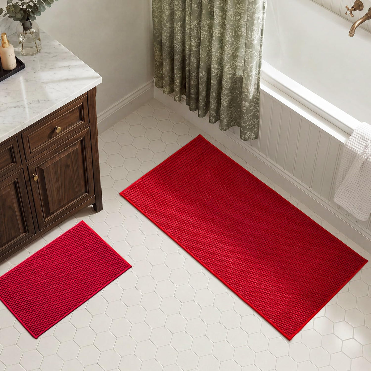 TYUU Bath Mat Set 2 Piece, Thin Bathroom Rugs Non Slip Washable Quick Dry