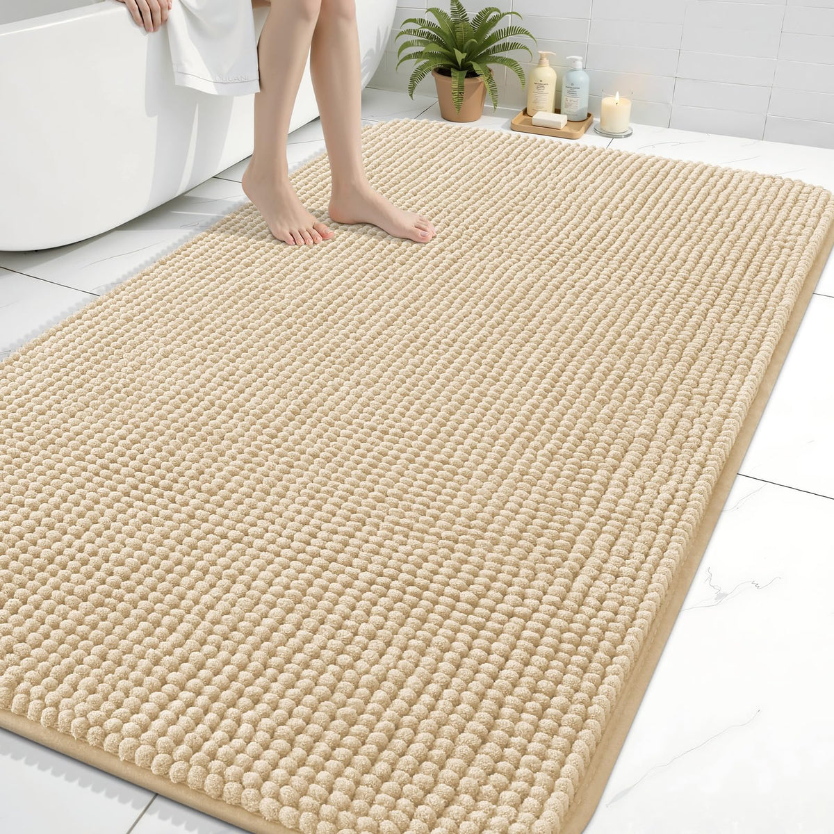 Arotive Chenille Bathroom Rugs 30x20, Soft Absorbent Bath Mat, Grey