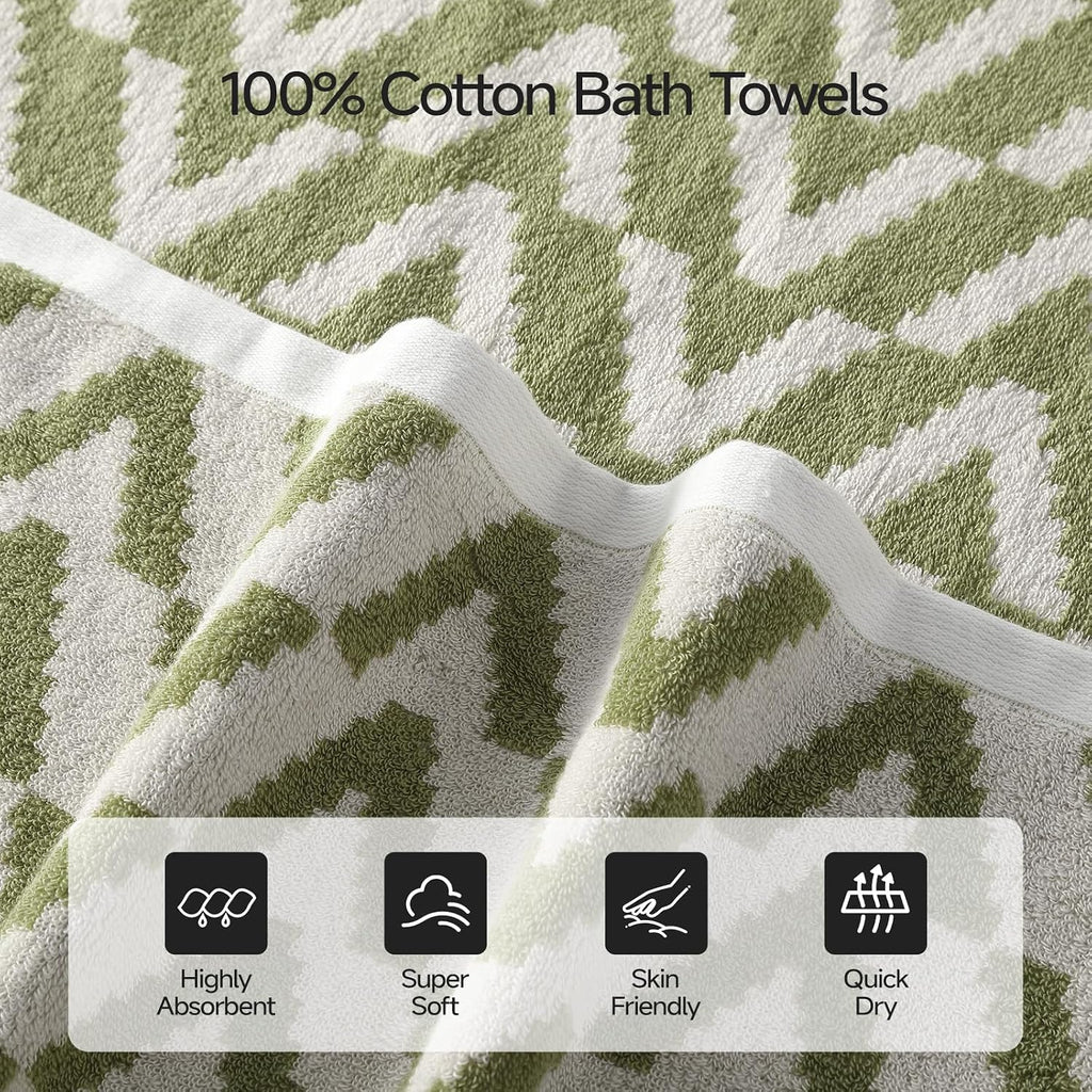 ecolook Sage Green Bath Towels Set of 2, Reversible Zigzag Pattern