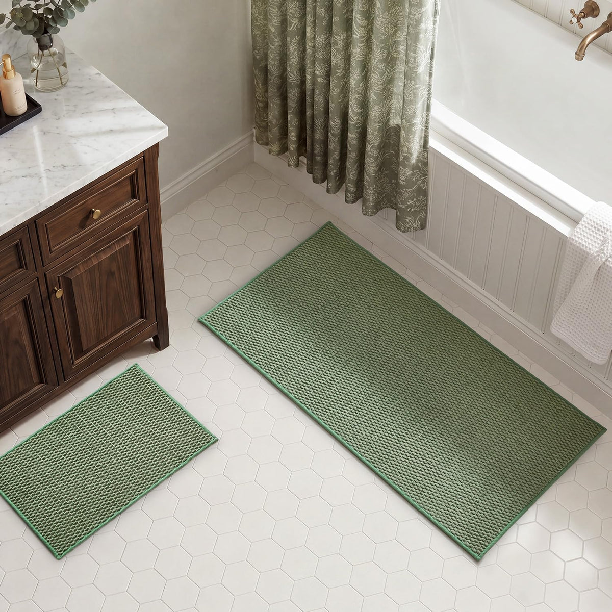TYUU Bath Mat Set 2 Piece, Thin Bathroom Rugs Non Slip Washable Quick Dry