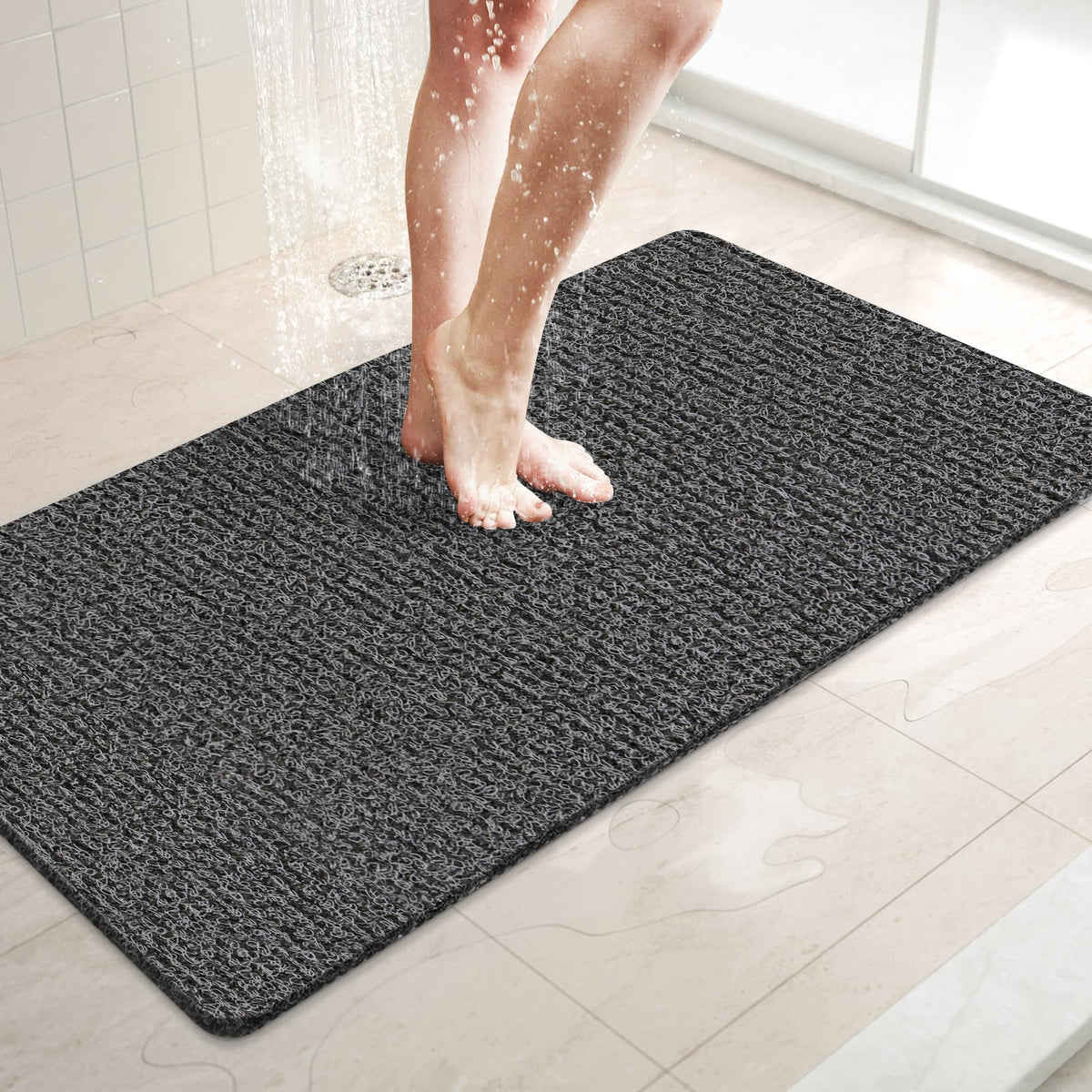 LuxStep Shower Mat Bathtub Mat,24x16 inch, Non-Slip Bath Mat with Drain, Quick Drying PVC Loofah Bathmat for Tub,Shower,Bathroom (Phthalate Free,Grey)