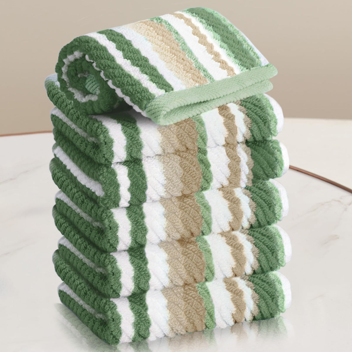 VOOVA & MOVAS Yellow Bathroom Towels 3 Pack, 100% Cotton, Gray Striped