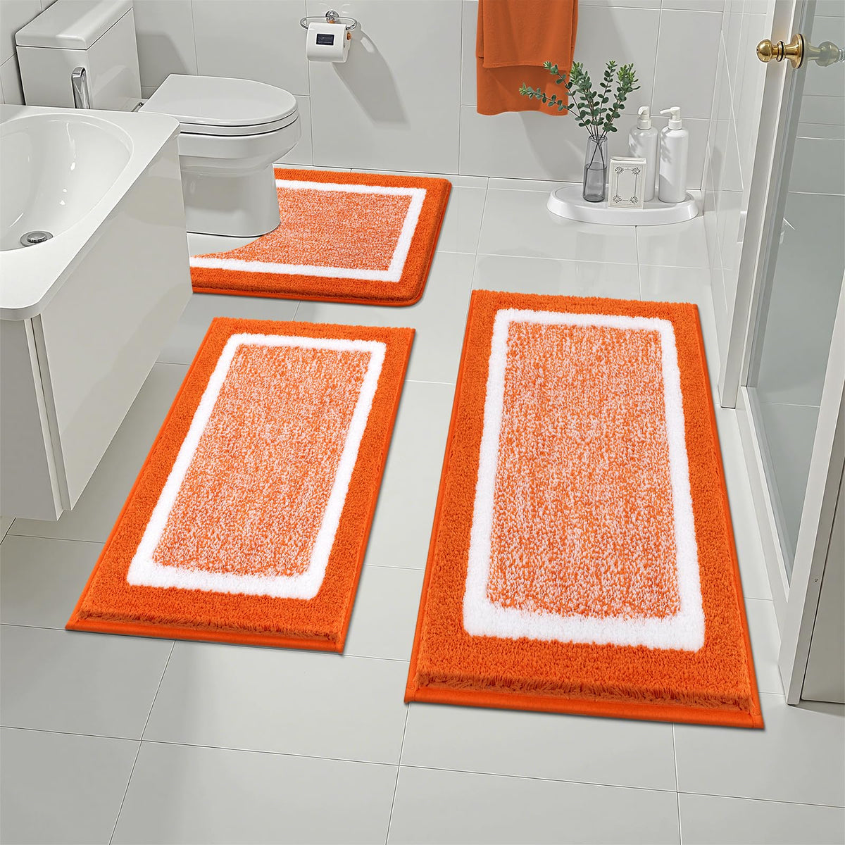 Pauwer Bathroom Rug Sets 3 Piece, Non Slip Washable Bath Mat, Black