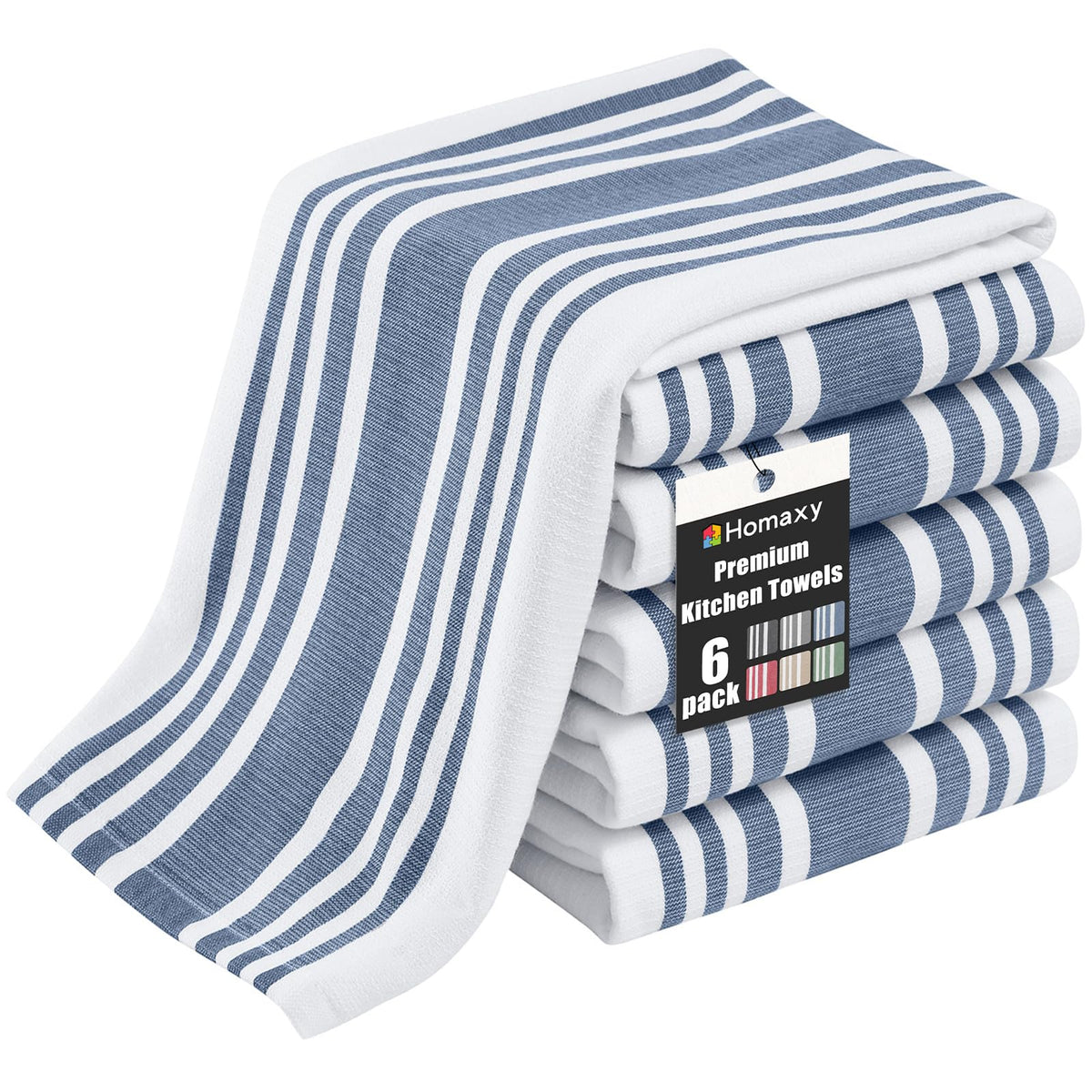 Homaxy 380 GSM Cotton Premium Kitchen Towels 6 Pack, 18"x 28", Khaki