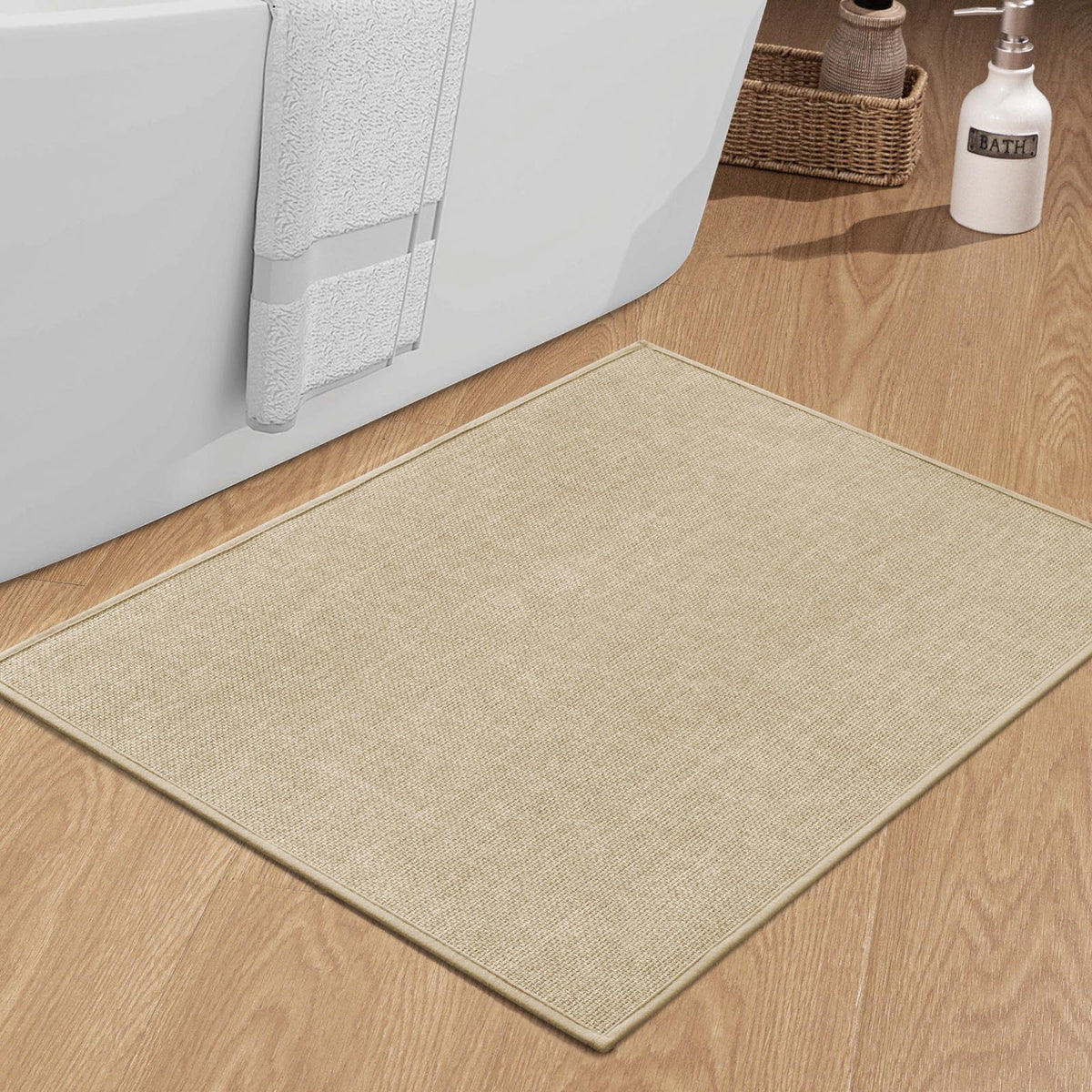 chakme Bathroom Rugs Mat 24x17, Ultra Thin Non Slip Bath Mat Small Quick Dry Absorbent Bath Mat for Bathroom Floor, (Dark Beige, 24"x17")