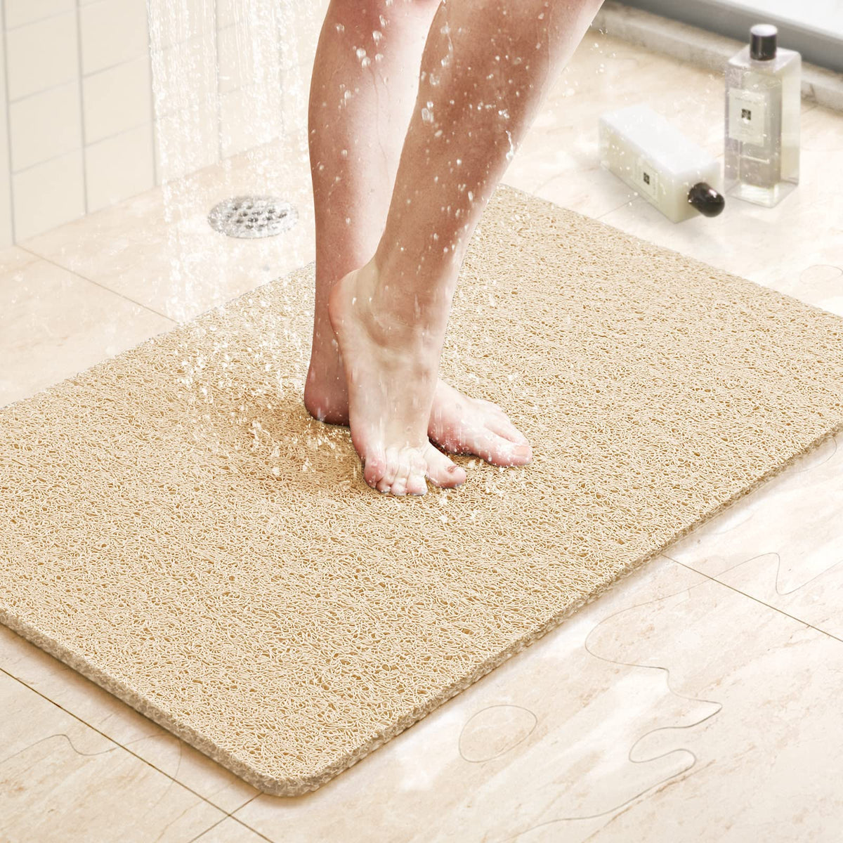 LuxStep Shower Mat Bathtub Mat,24x16 inch, Non-Slip Bath Mat with Drain, Quick Drying PVC Loofah Bathmat for Tub,Shower,Bathroom (Phthalate Free,Grey)