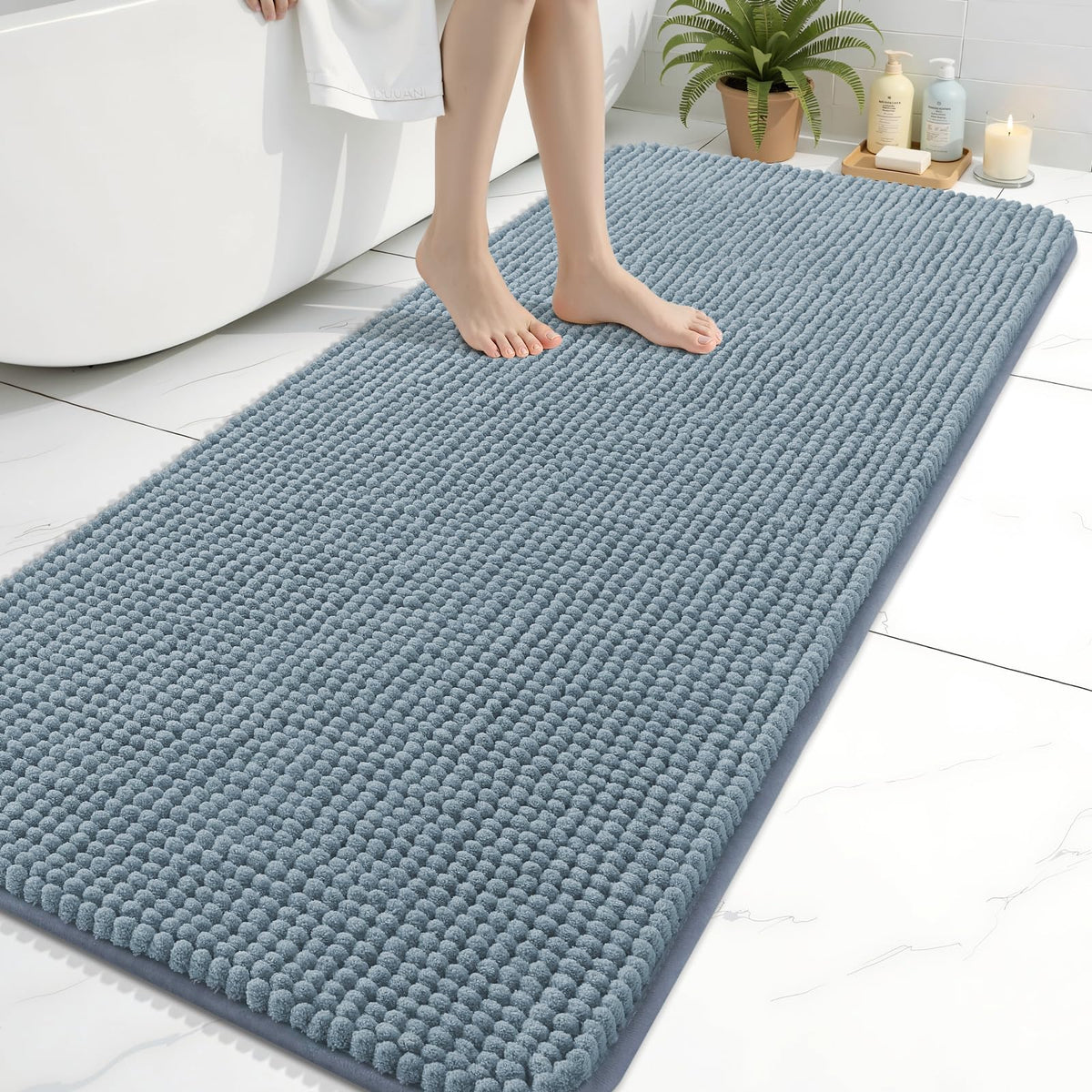 Arotive Chenille Bathroom Rugs 30x20, Soft Absorbent Bath Mat, Grey