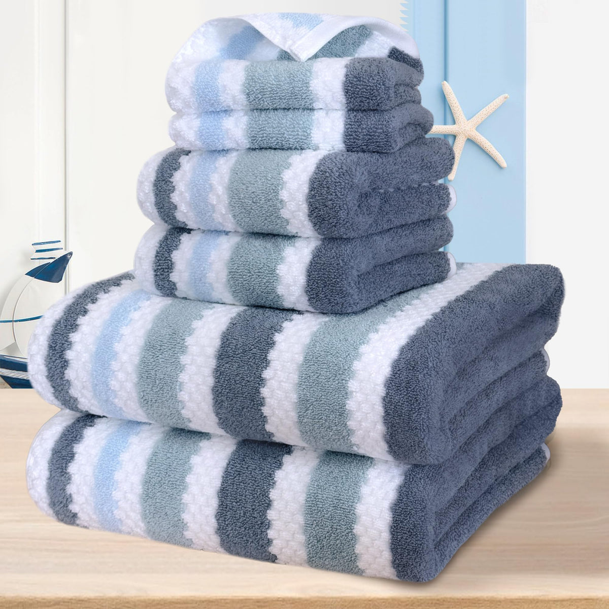 VOOVA & MOVAS 6PC Towel Set, 100% Cotton, Dark Grey