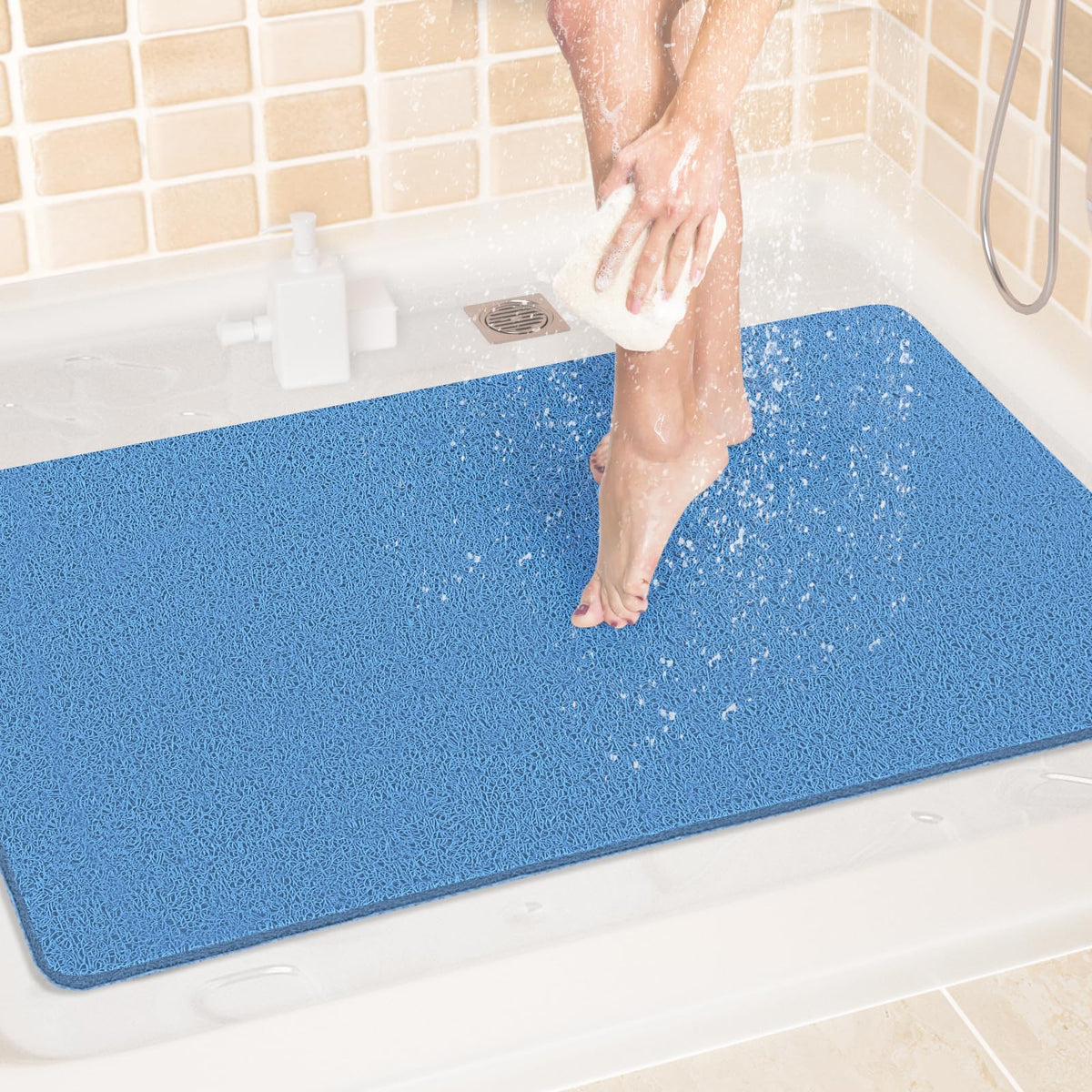 LuxStep Shower Mat Bathtub Mat,24x16 inch, Non-Slip Bath Mat with Drain, Quick Drying PVC Loofah Bathmat for Tub,Shower,Bathroom (Phthalate Free,Grey)