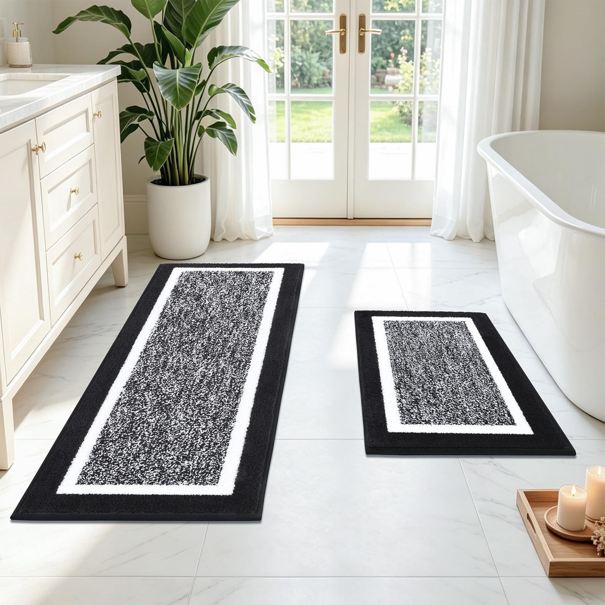 Pauwer Bathroom Rug Sets 3 Piece, Non Slip Washable Bath Mat, Black