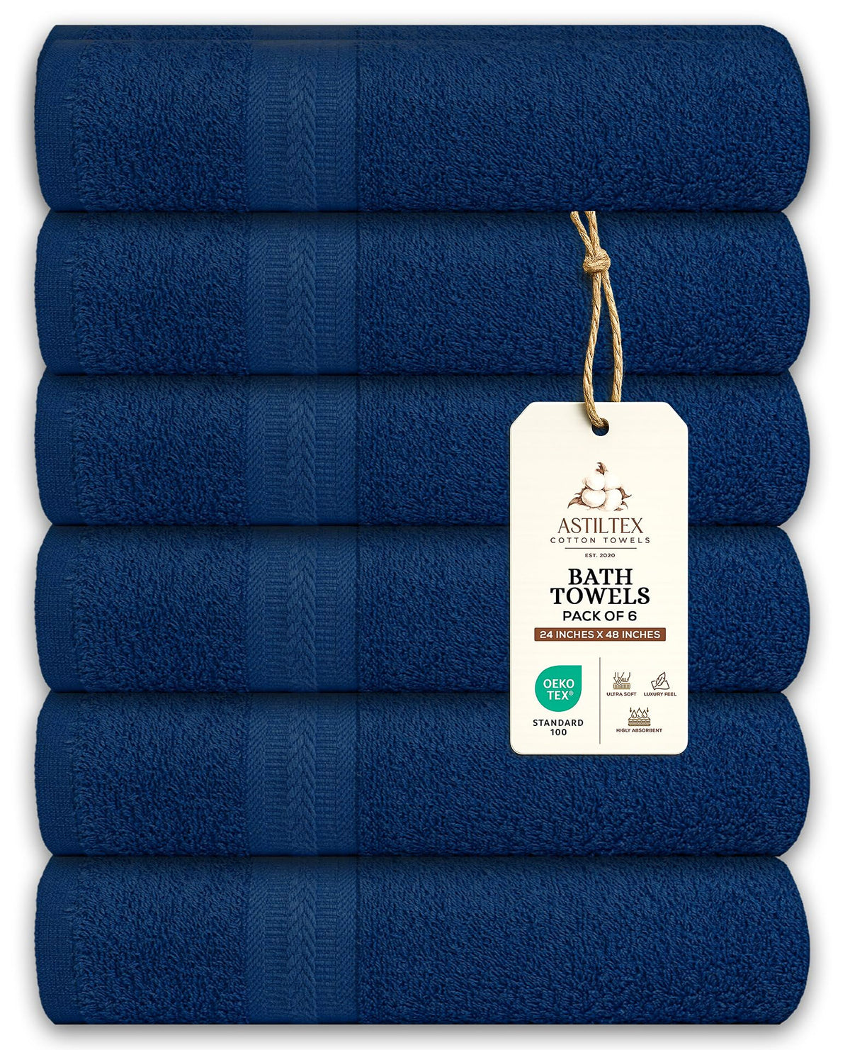 Bath Towels Pack of 6 – 24" x 48" – 100% Cotton Terry, Soft, Quick-Dry & Highly Absorbent – Black Towels for Bathroom, Spa, Gym, Hotel, Pool & Everyday Use