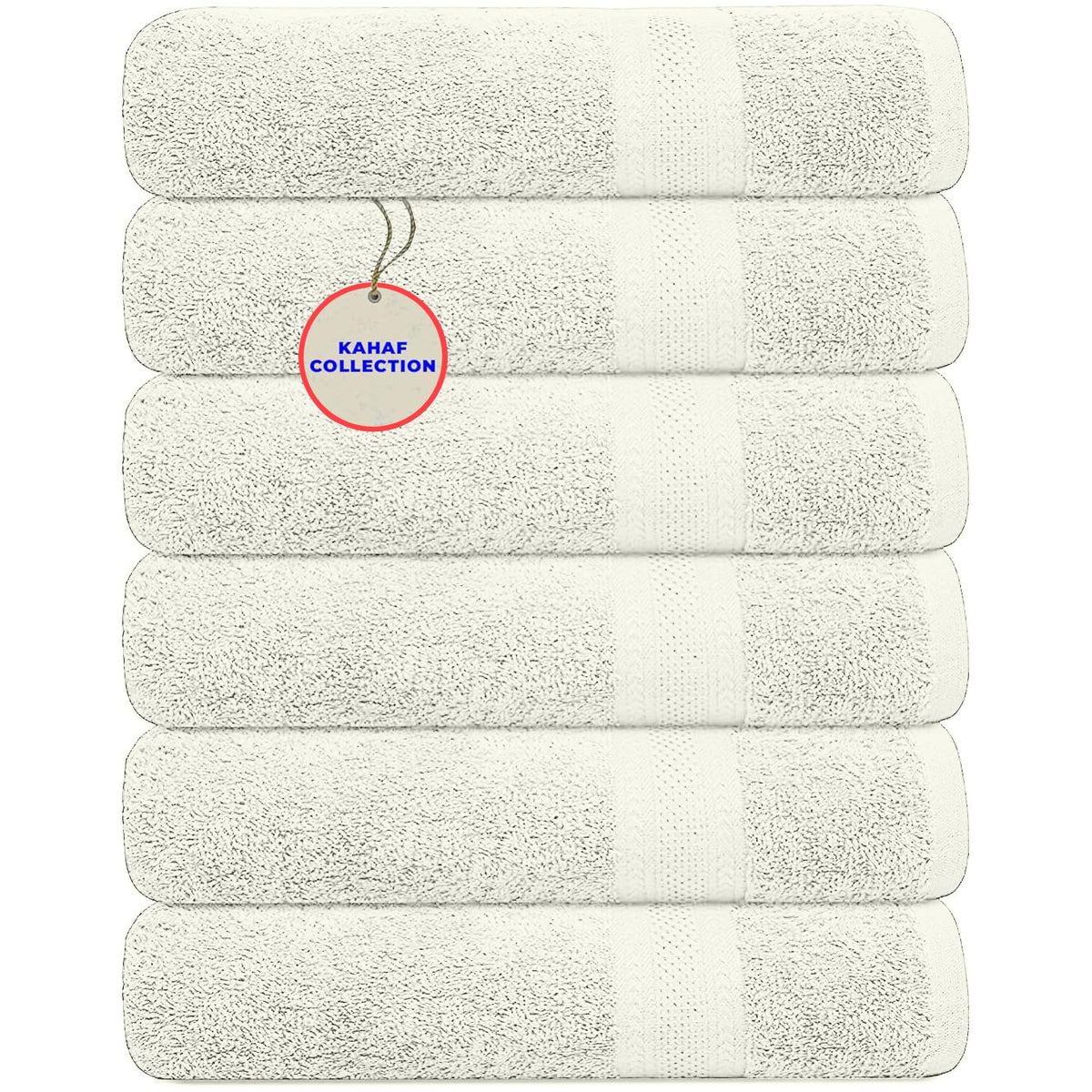 KAHAF COLLECTION 100% Cotton Bath Towel Set, White 24x48 Pack of 6 Towels, Quick Dry, Highly Absorbent, Soft Feel Towel, Gym, Spa, Bathroom, Shower, Pool, Luxury Soft Towels Light-Weight