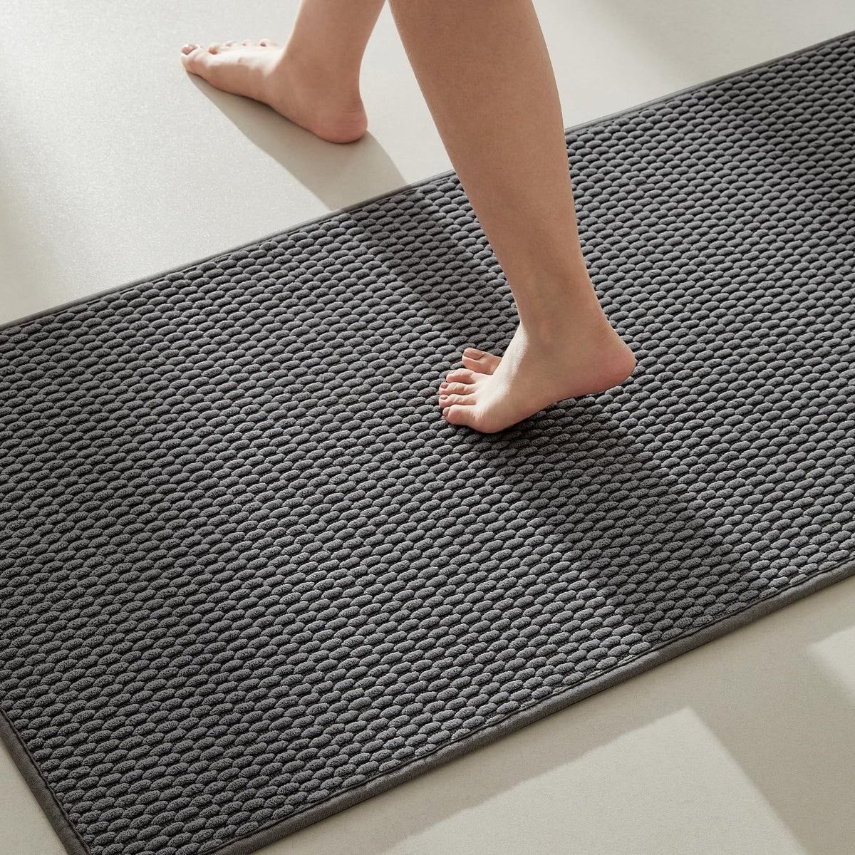 TYUU Bathroom Rugs Non Slip Washable, Super Absorbent Thin Bath Mat Small Quick Dry Low Pile Bathroom Rug, Dark Grey 16"x24"