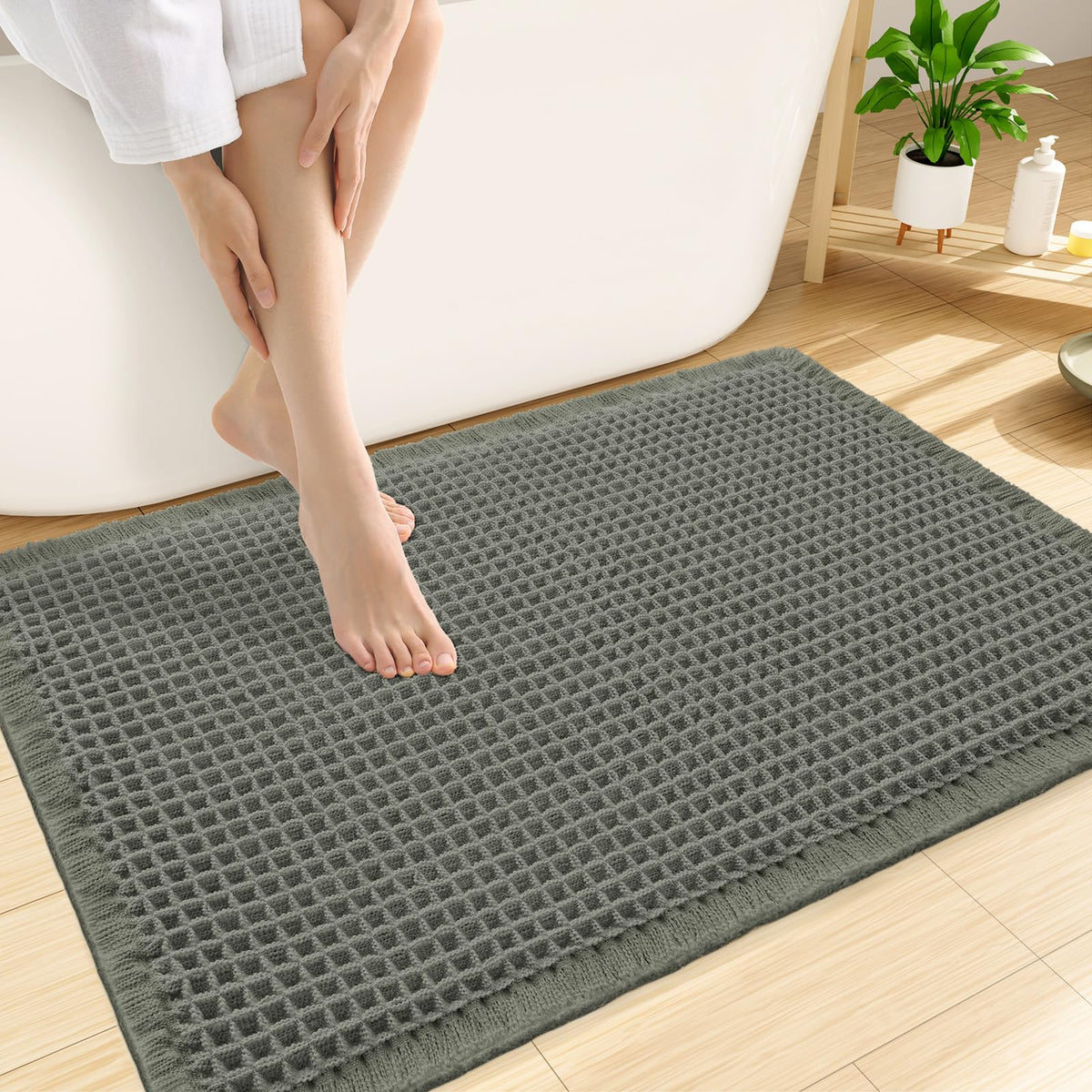 Smiry Waffle Bath Mat 30X20, Extra Soft Absorbent Bathroom Rugs, Brown
