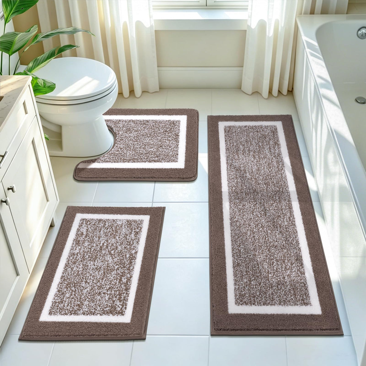 Pauwer Bathroom Rug Sets 3 Piece, Non Slip Washable Bath Mat, Black