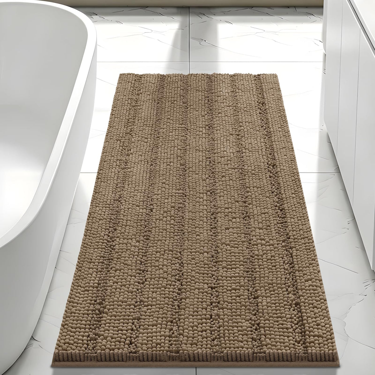 Bcoimo Small Bath Rug Mat,24x17 Chenille Non Slip Black Bathroom Floor Mats