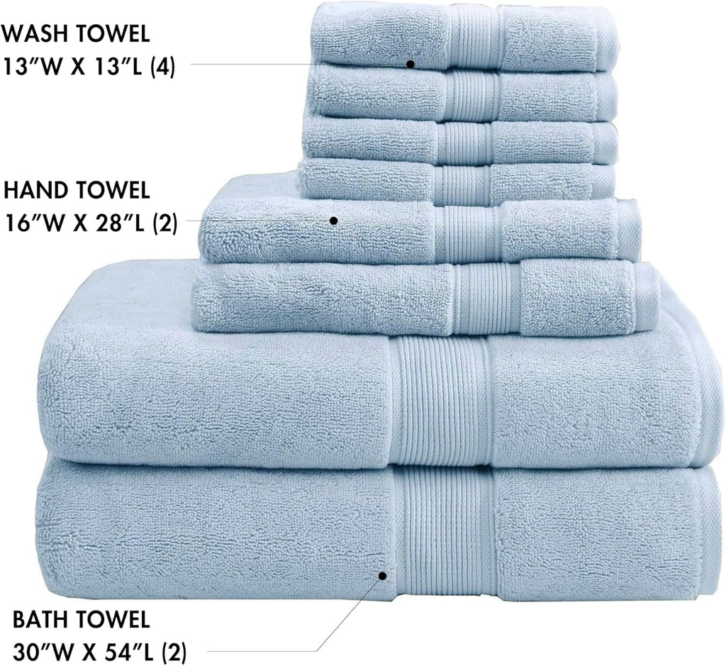 Madison Park 800GSM 100% Cotton Bathroom Bath Towel Set of 8, Light Blue