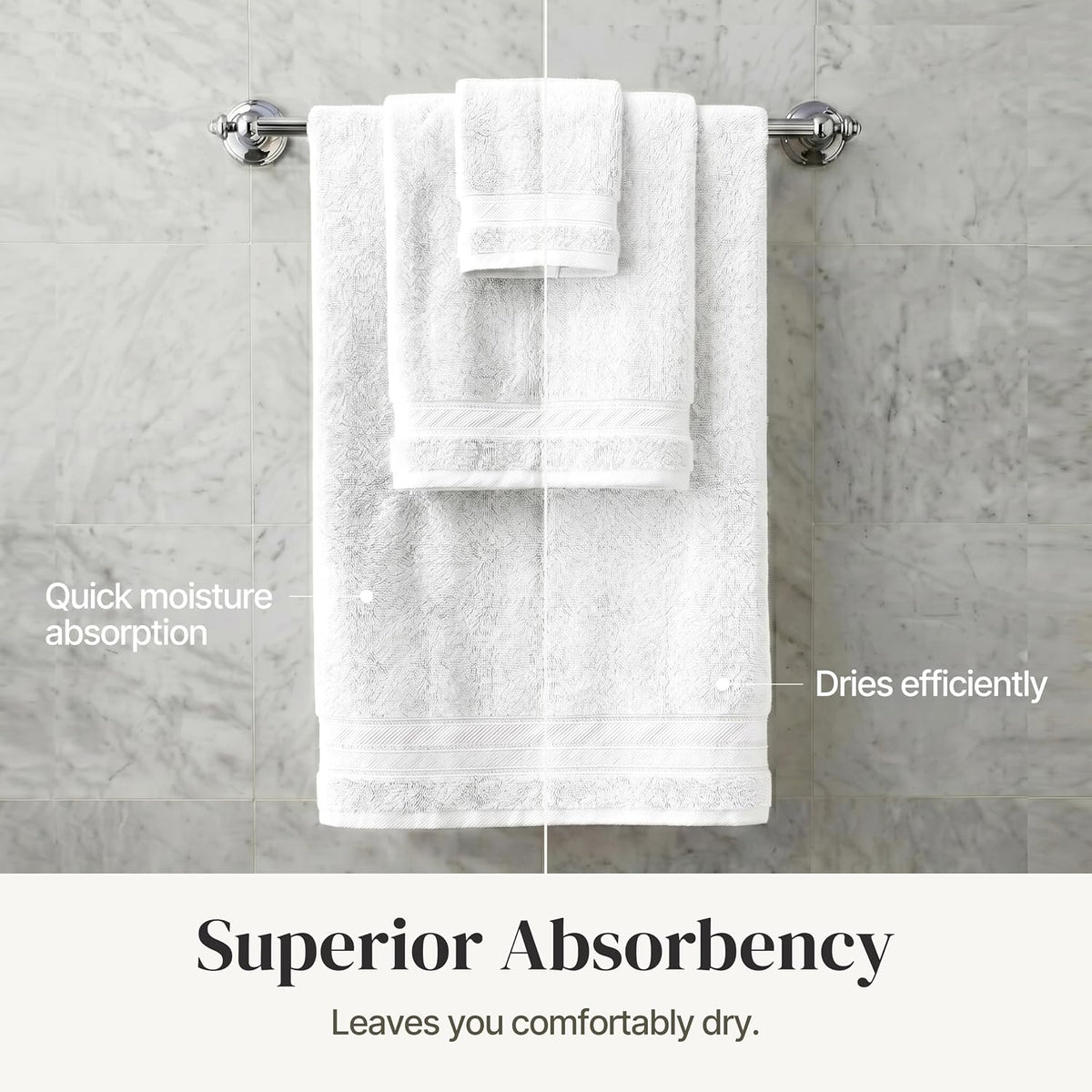 Modern Threads Spun Loft 6 Piece Bath Towel Set – 2 Bath Towels, 2 Hand Towels & 2 Washcloths – 100% Cotton, 600 GSM, Plush, Soft & Absorbent (White)