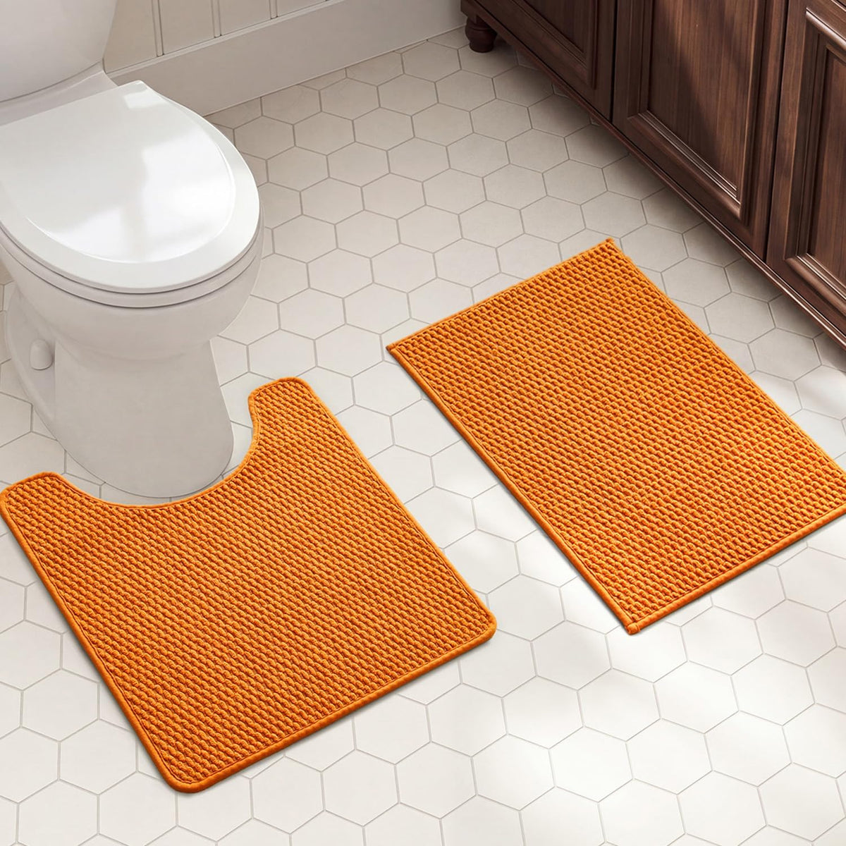 TYUU Bath Mat Set 2 Piece, Thin Bathroom Rugs Non Slip Washable Quick Dry