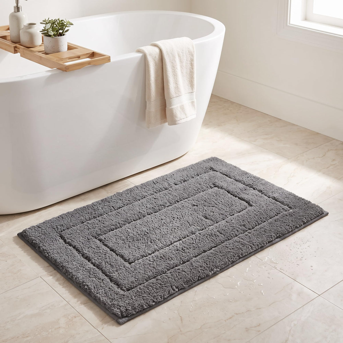 GRANNY SAYS Gray Bathroom Rug 20" x 30", Non-Slip Microfiber Bath Mat