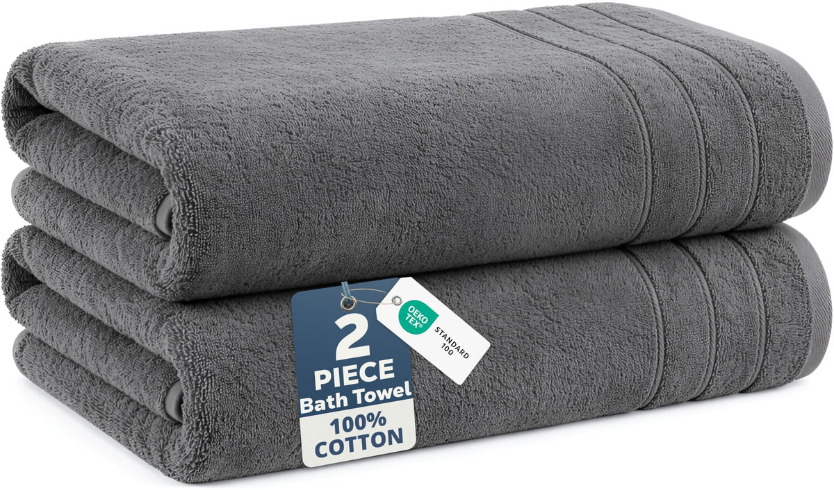 Casa Platino Bath Towels 100% Cotton 2 Piece Soft Absorbent - White