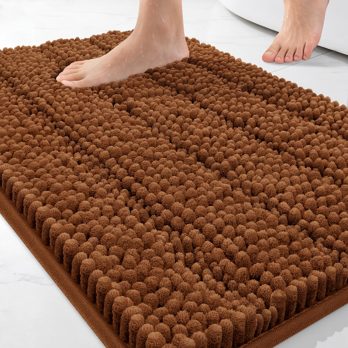 Bcoimo Small Bath Rug Mat,24x17 Chenille Non Slip Black Bathroom Floor Mats