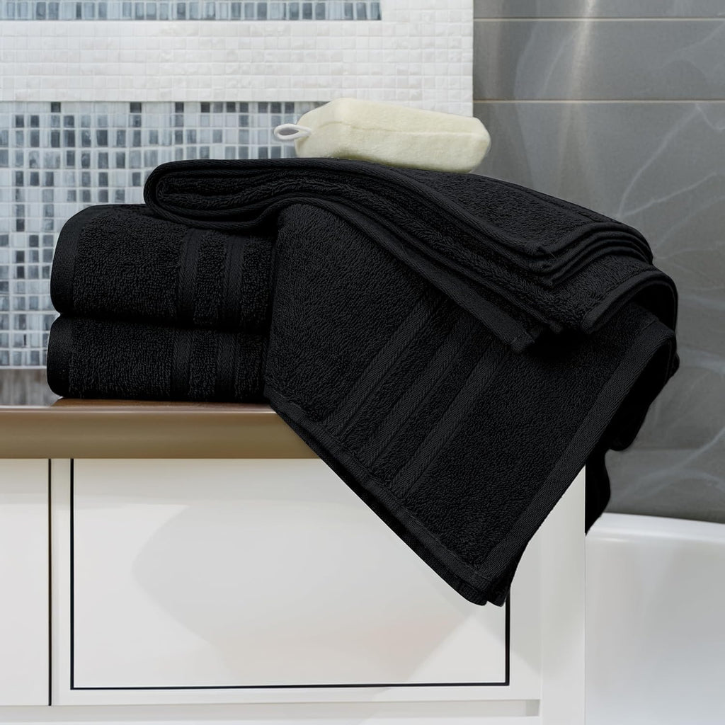 Tens Towels 4 Piece Bath Towels 27x54 Inches, Black