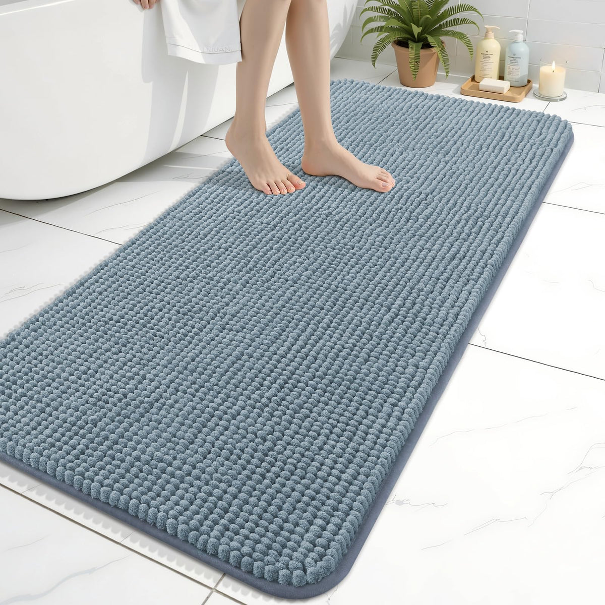 Arotive Chenille Bathroom Rugs 30x20, Soft Absorbent Bath Mat, Grey