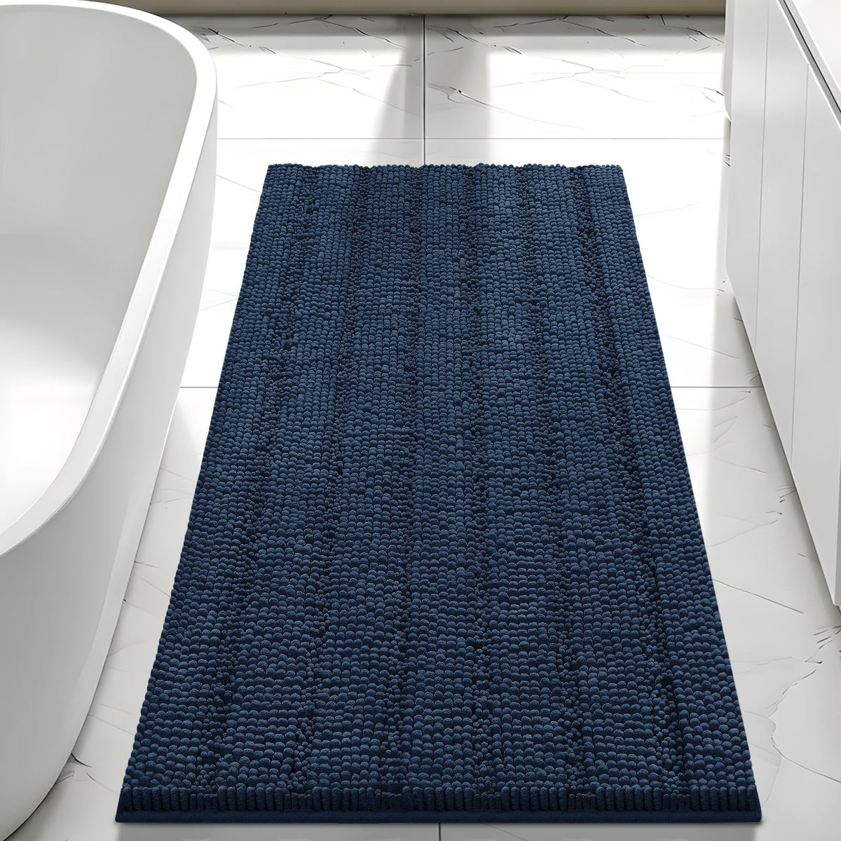 Bcoimo Small Bath Rug Mat,24x17 Chenille Non Slip Black Bathroom Floor Mats