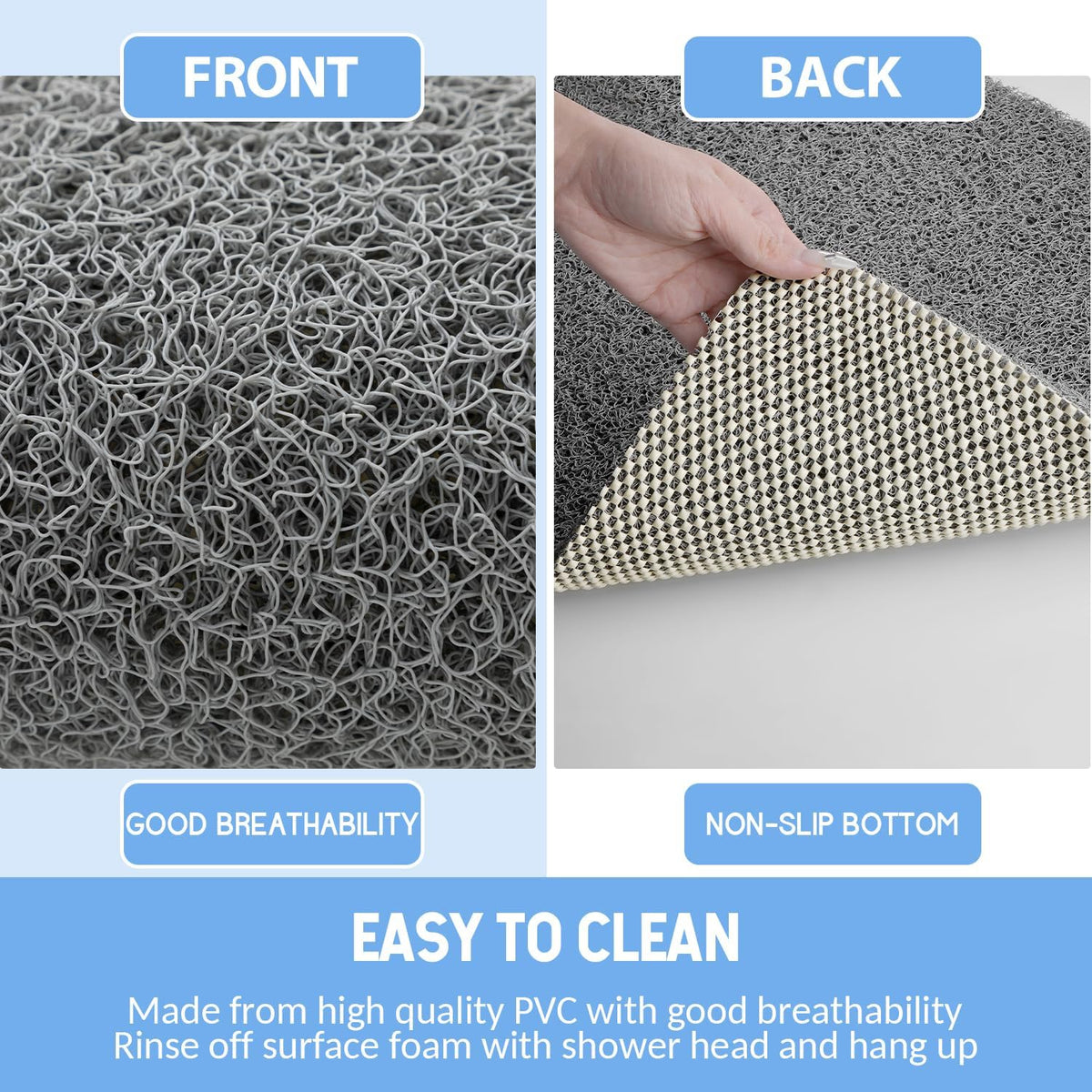 Hargiis Non Slip Bathtub Mat, Anti Slip Shower Mat, Fast Drying Bath Tub Mats, Foot Scrubber Mat, Anti Slip Mat for Tub, Floor, Bathroom, Home, Kitchen, Hotel (Grey 24"x16")
